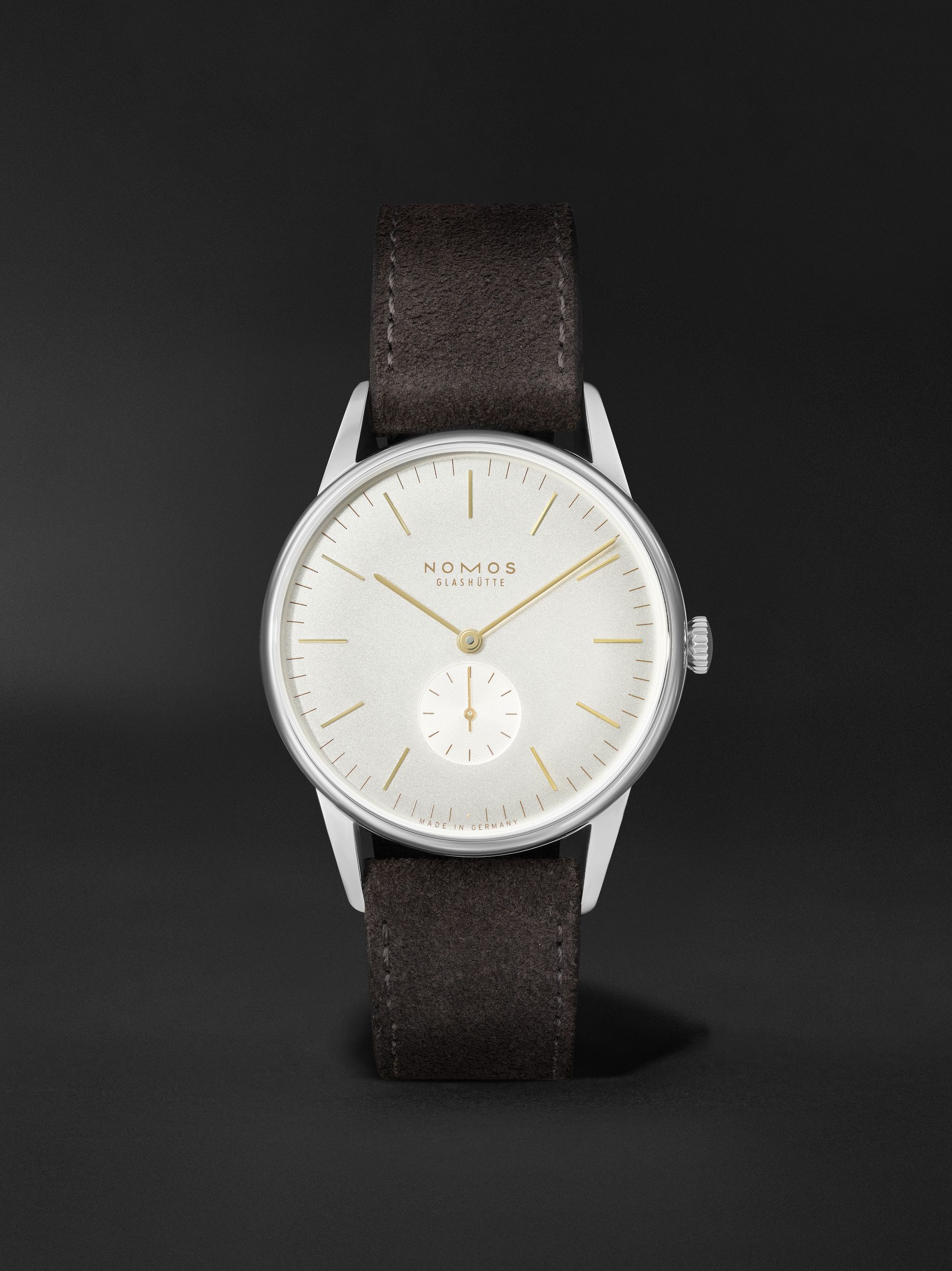 NOMOS GLASHÜTTE Orion Hand-Wound 38mm Stainless Steel and Suede Watch, Ref. No. 379
