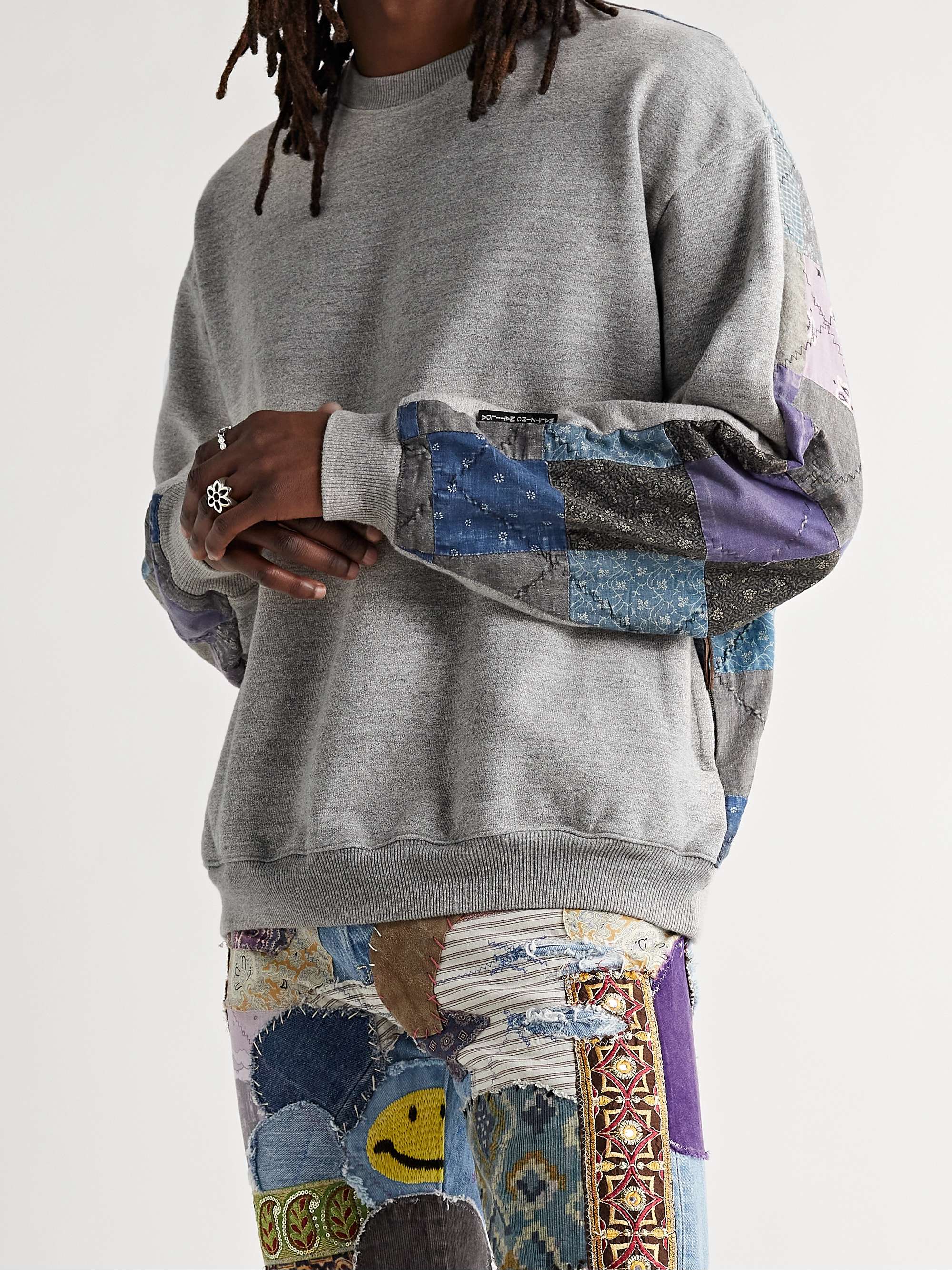 KAPITAL Cotton-Jersey and Patchwork Cotton and Linen-Blend Sweatshirt