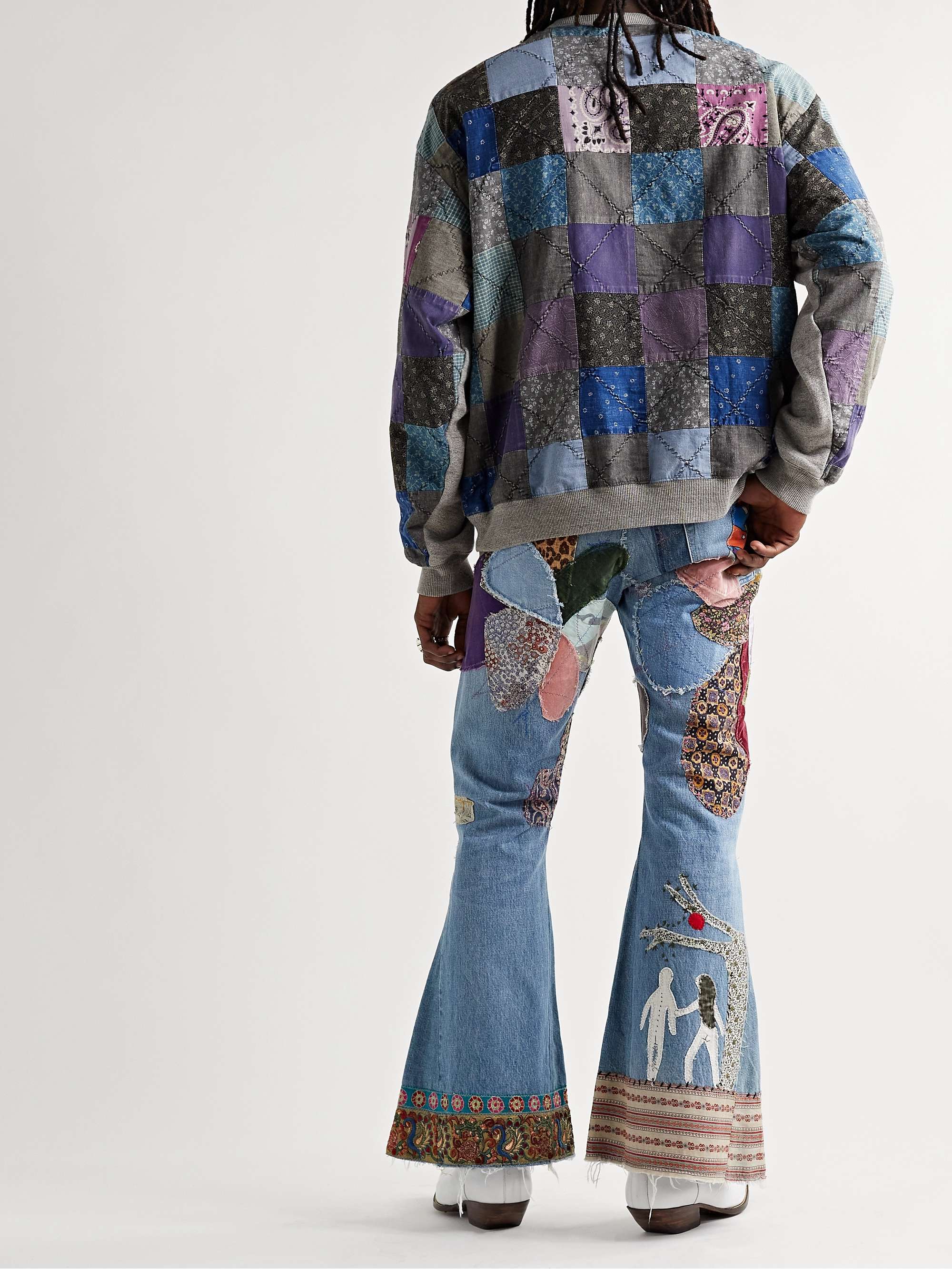 KAPITAL Cotton-Jersey and Patchwork Cotton and Linen-Blend Sweatshirt