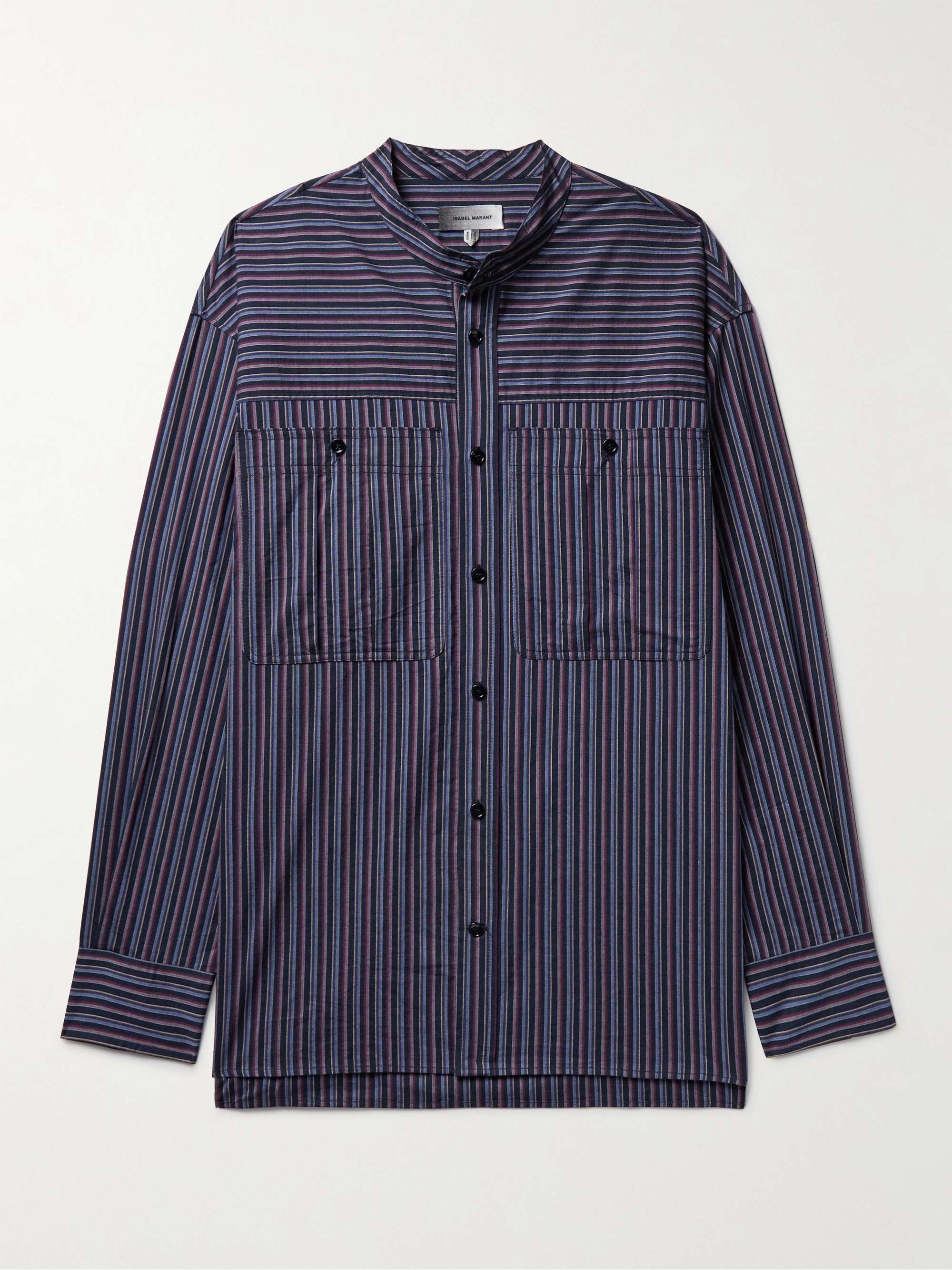MARANT Taylori Grandad-Collar Striped Cotton-Poplin Shirt