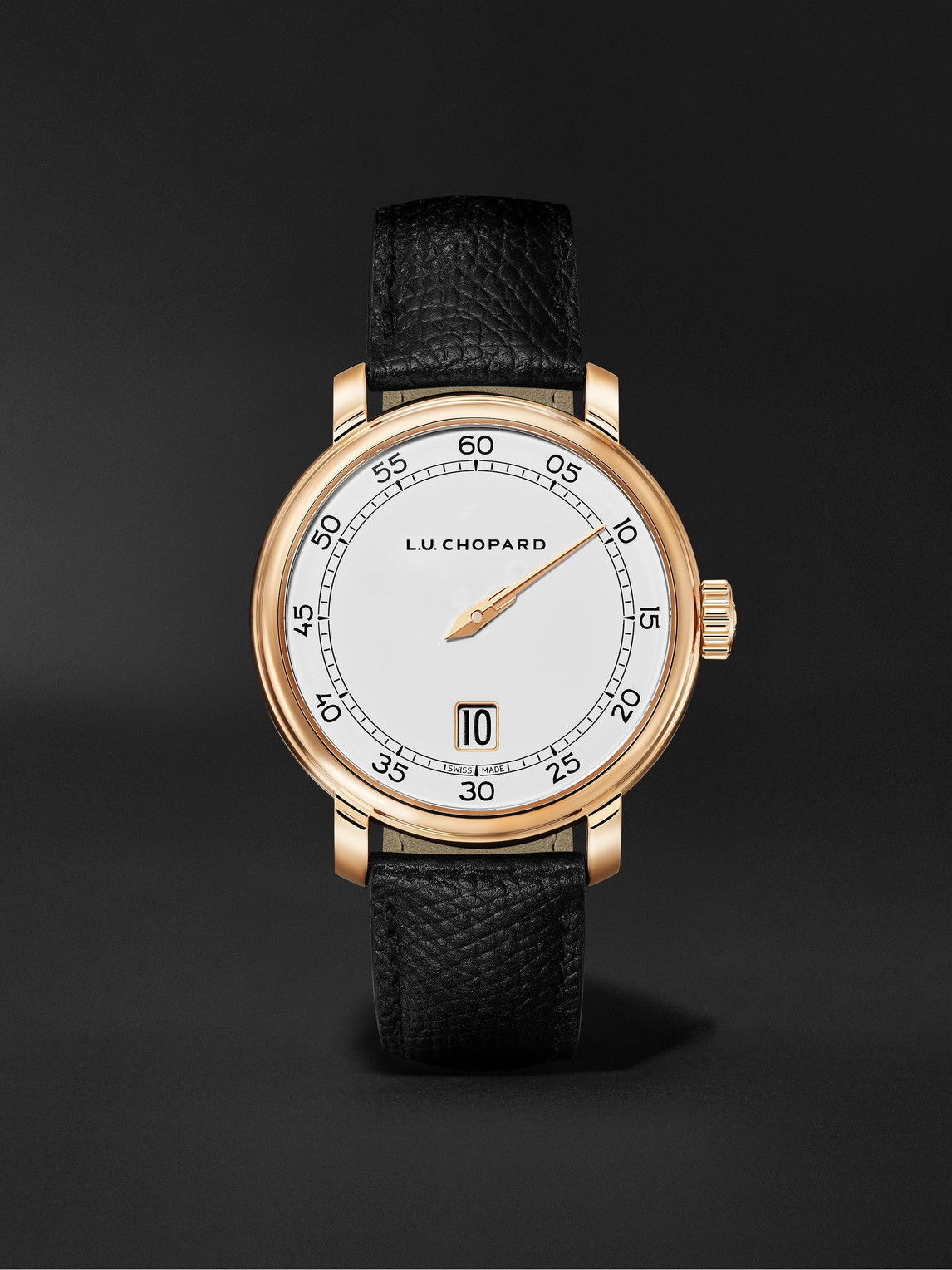 Chopard L.u.c Quattro Spirit 25 Limited Edition 40mm 18-karat Rose Gold And Textured-leather Watch, Ref. No. In White