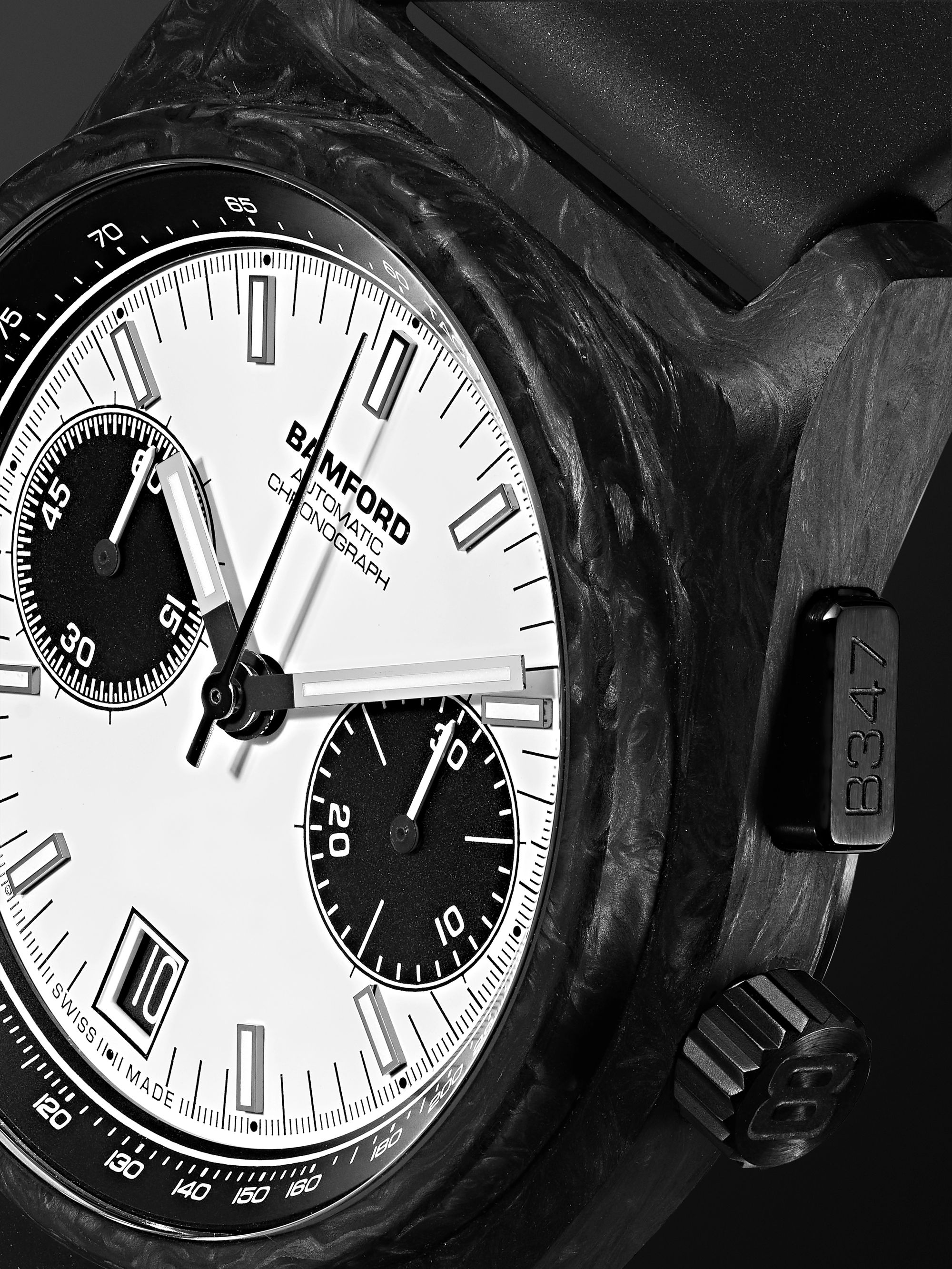 BAMFORD WATCH DEPARTMENT B347 Panda Automatic Chronograph 41.5mm Carbon Fibre and Rubber Watch, Ref. No. B347-CF-WHI-BLK