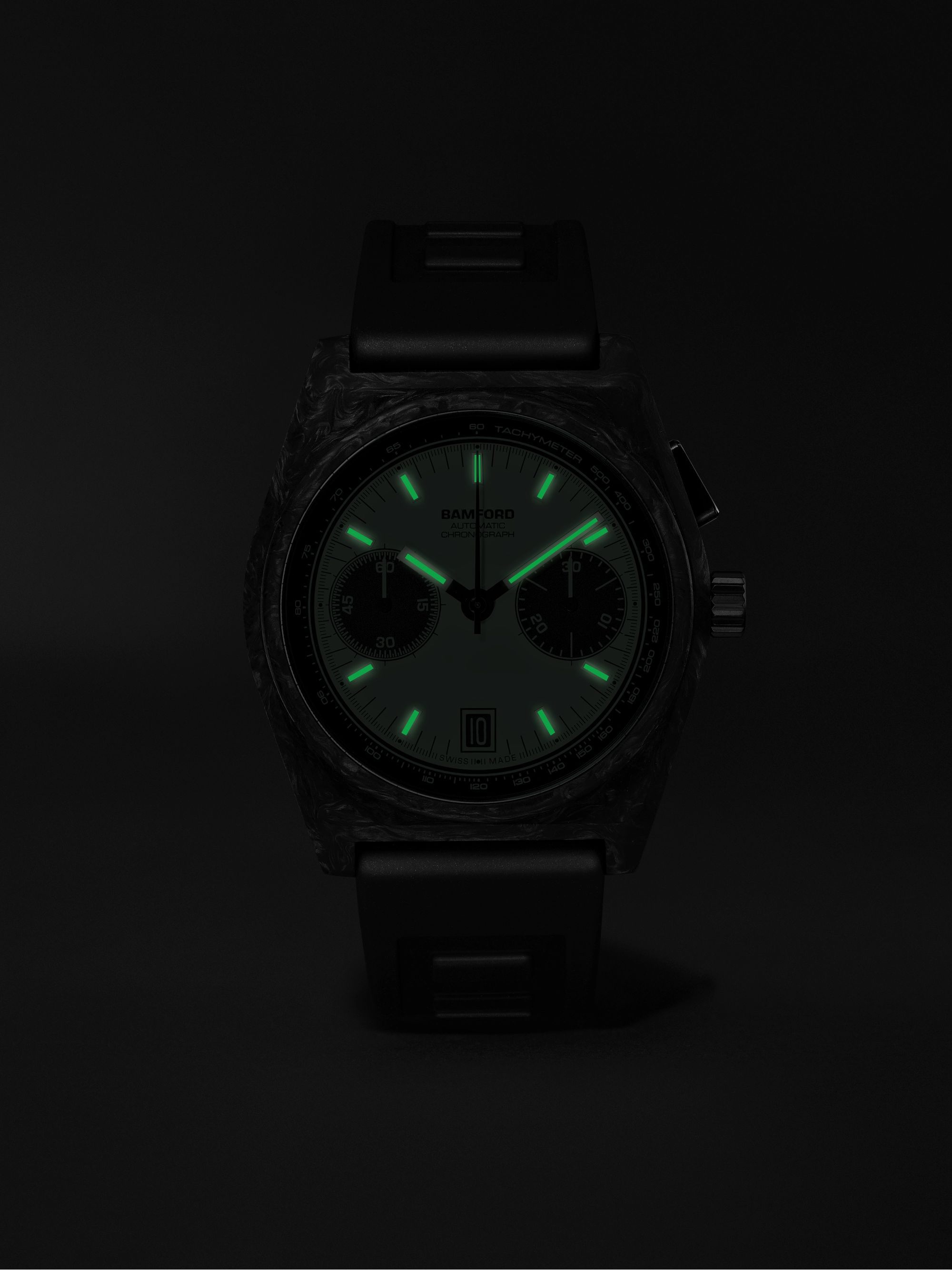 BAMFORD WATCH DEPARTMENT B347 Panda Automatic Chronograph 41.5mm Carbon Fibre and Rubber Watch, Ref. No. B347-CF-WHI-BLK