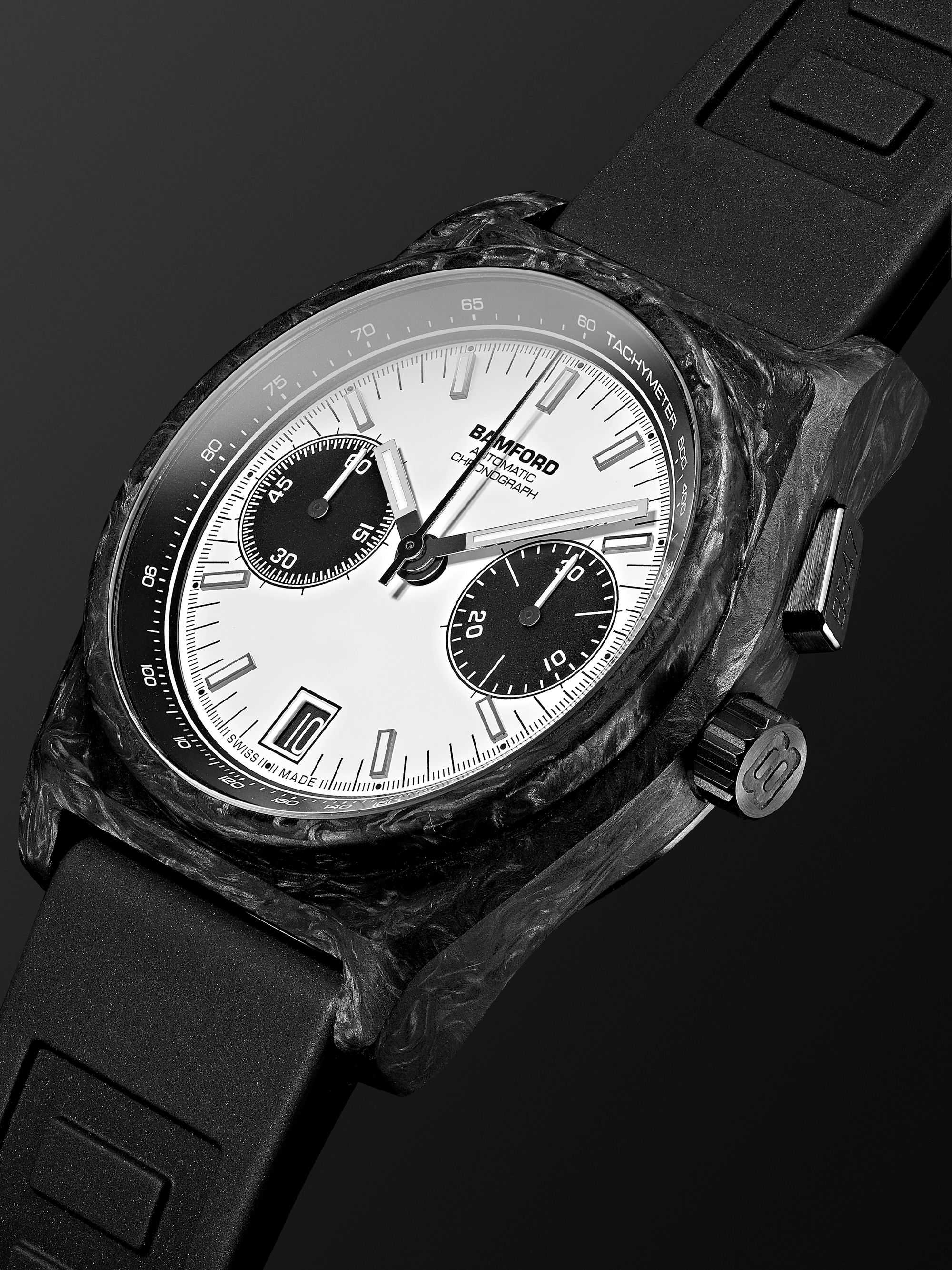 BAMFORD WATCH DEPARTMENT B347 Panda Automatic Chronograph 41.5mm Carbon Fibre and Rubber Watch, Ref. No. B347-CF-WHI-BLK