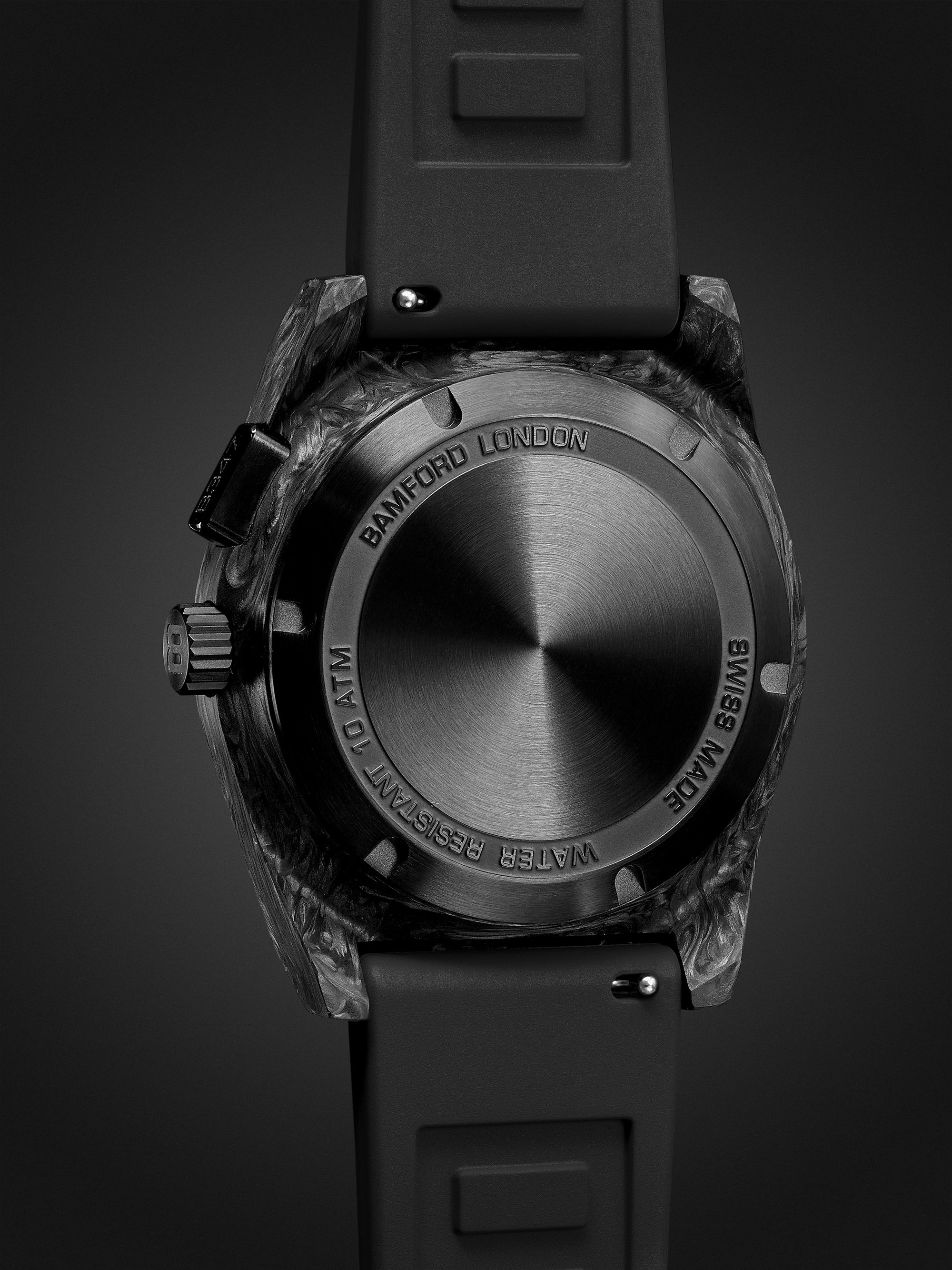 BAMFORD WATCH DEPARTMENT B347 Navy Automatic Chronograph 41.5mm Carbon Fibre and Rubber Watch, Ref. No. B347-CF-NY-YL