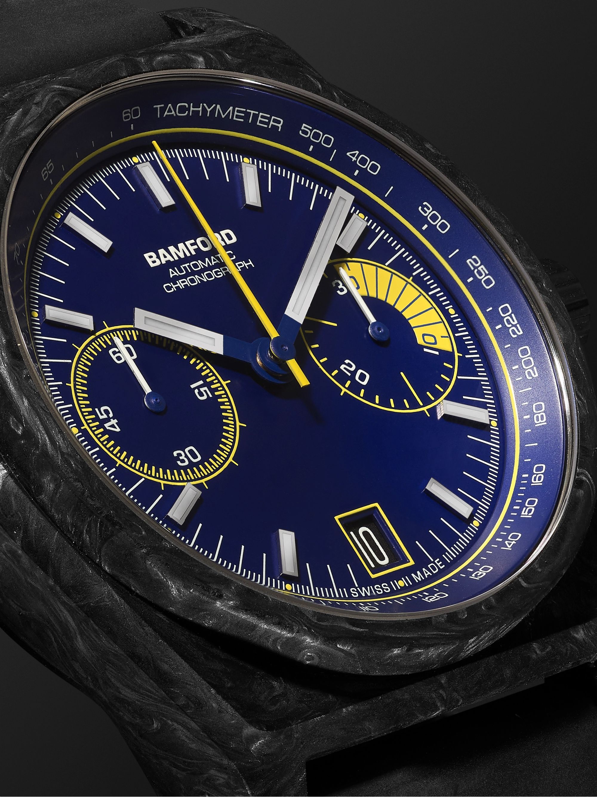BAMFORD WATCH DEPARTMENT B347 Navy Automatic Chronograph 41.5mm Carbon Fibre and Rubber Watch, Ref. No. B347-CF-NY-YL