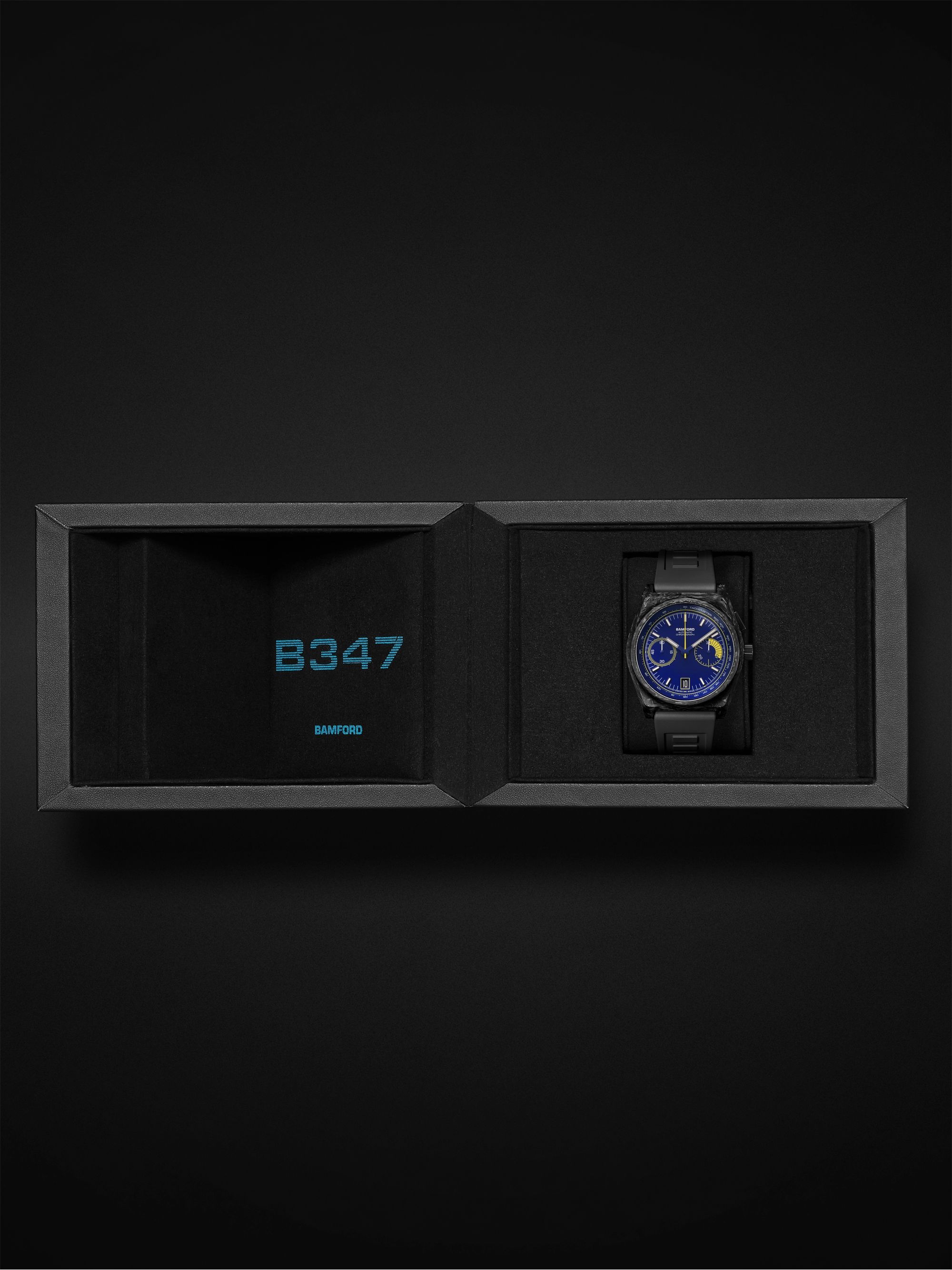 BAMFORD WATCH DEPARTMENT B347 Navy Automatic Chronograph 41.5mm Carbon Fibre and Rubber Watch, Ref. No. B347-CF-NY-YL