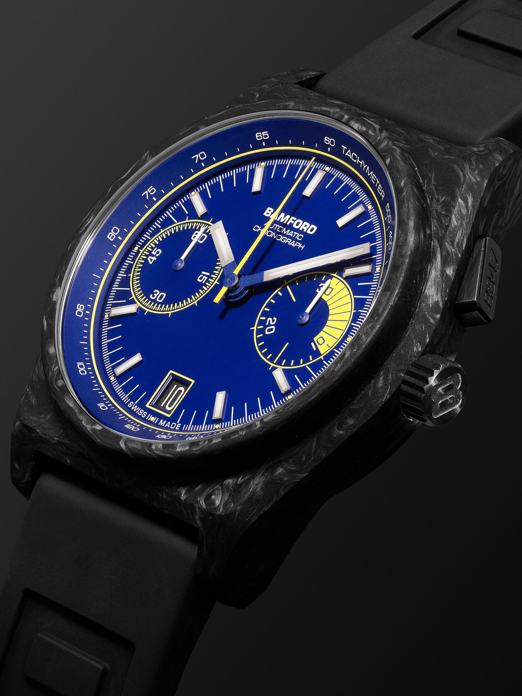 BAMFORD WATCH DEPARTMENT B347 Navy Automatic Chronograph 41.5mm Carbon Fibre and Rubber Watch, Ref. No. B347-CF-NY-YL