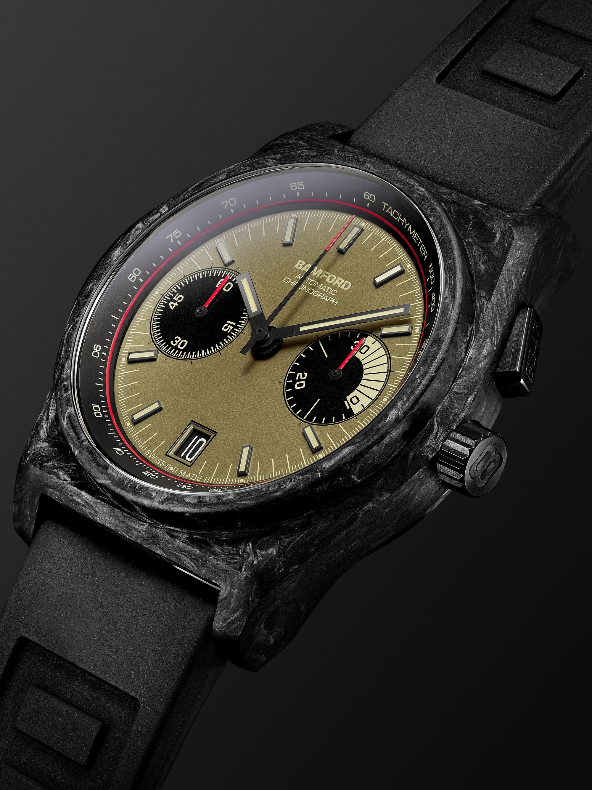 BAMFORD WATCH DEPARTMENT B347 Commando Automatic Chronograph 41.5mm Carbon Fibre and Rubber Watch, Ref. No. B347 -CF-GRY-BLK