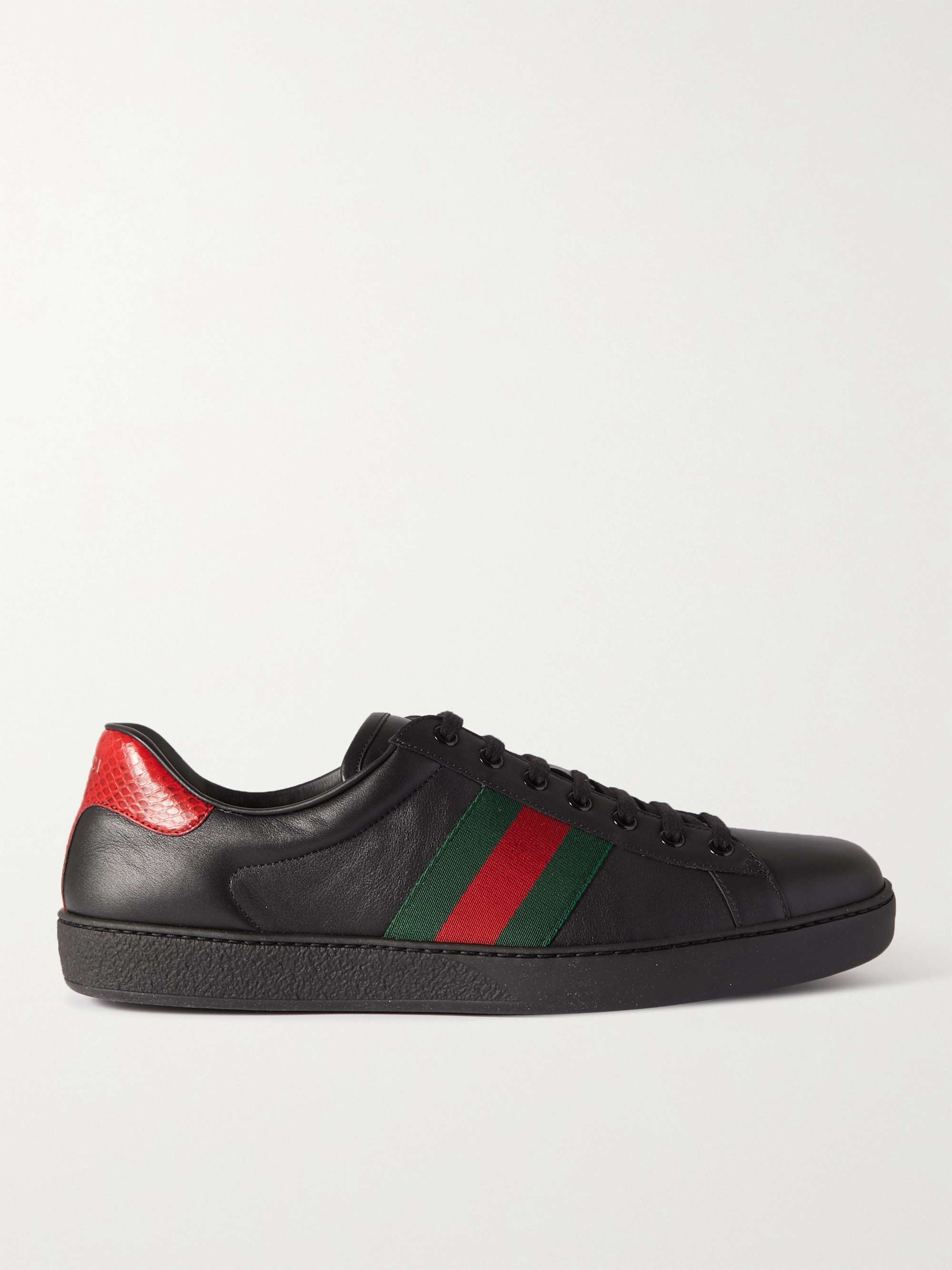 Gucci Ace Faux Watersnake-Trimmed Leather Sneakers For Men | Mr Porter