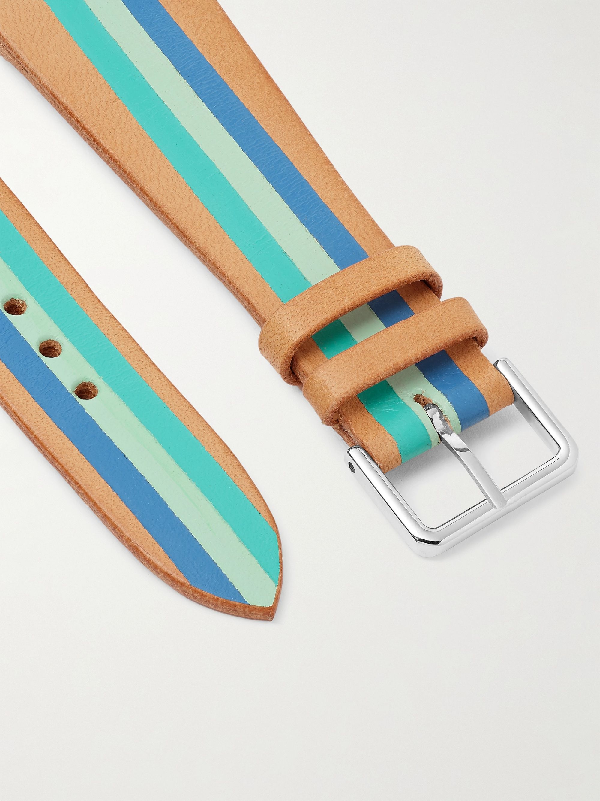 LA CALIFORNIENNE Aquamarine Striped Leather Watch Strap