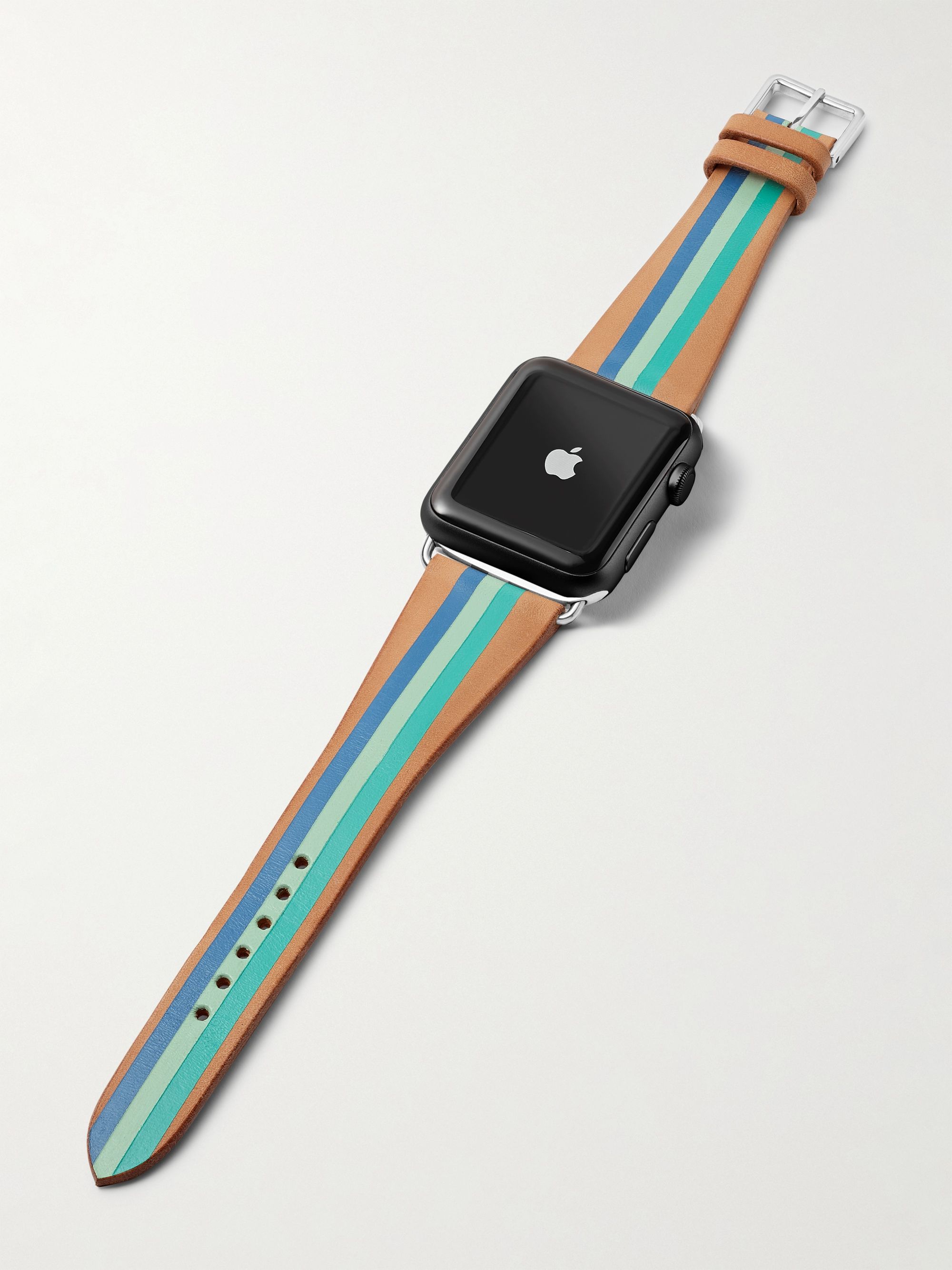 LA CALIFORNIENNE Aquamarine Striped Leather Watch Strap
