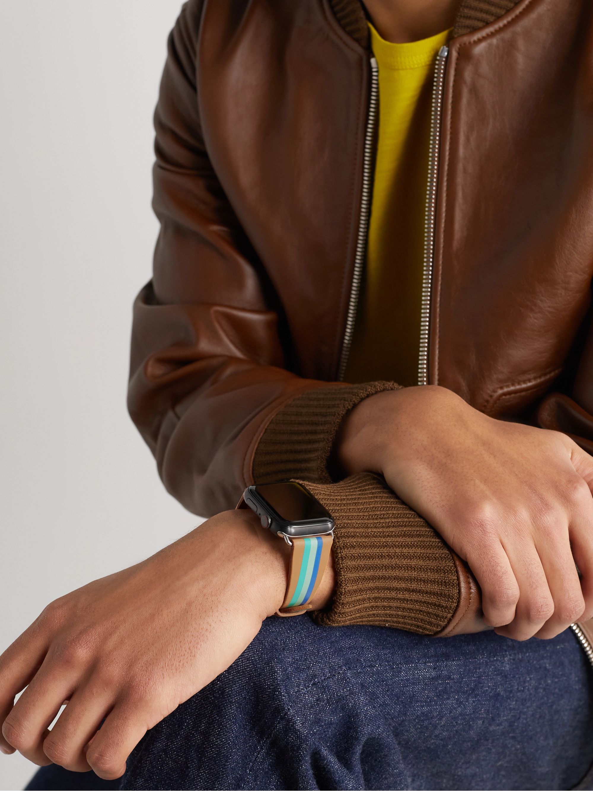 LA CALIFORNIENNE Aquamarine Striped Leather Watch Strap