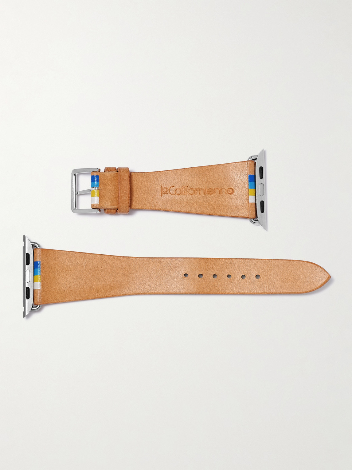 Shop Lacalifornienne Seabright Striped Leather Watch Strap In Blue