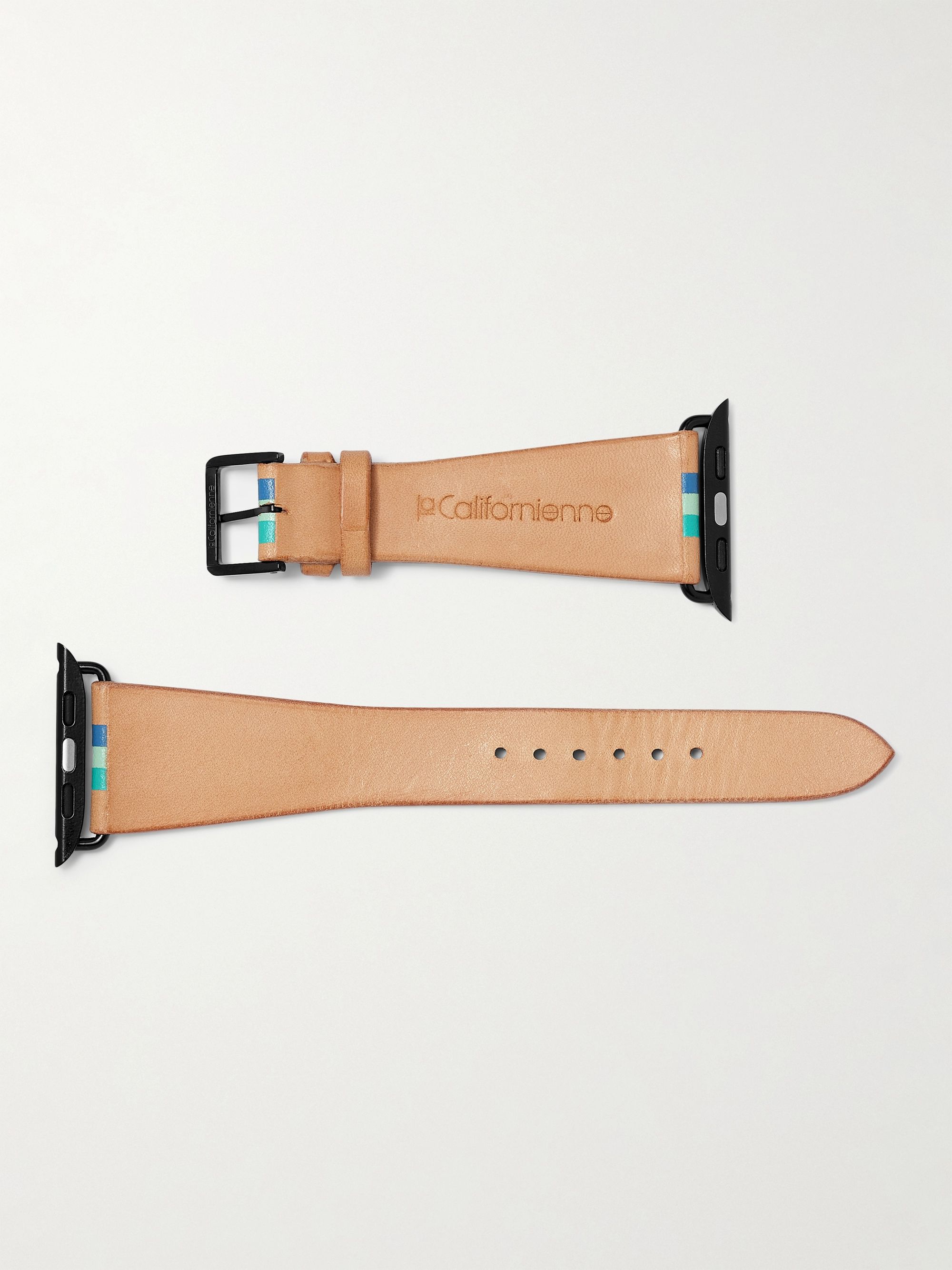 LA CALIFORNIENNE Aquamarine Striped Leather Watch Strap