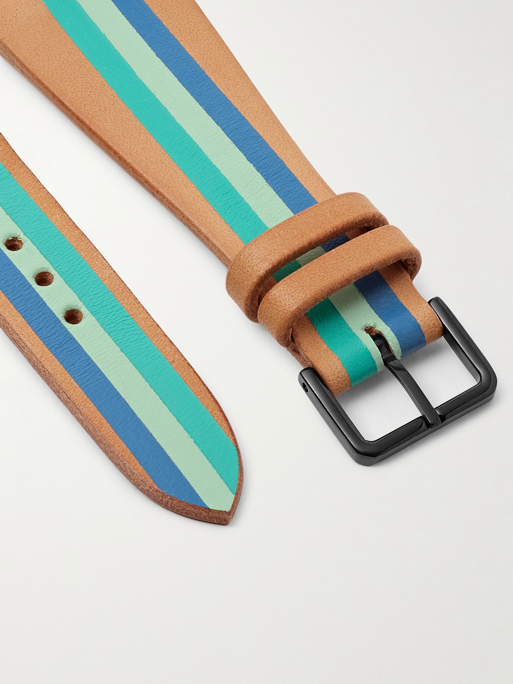 LA CALIFORNIENNE Aquamarine Striped Leather Watch Strap