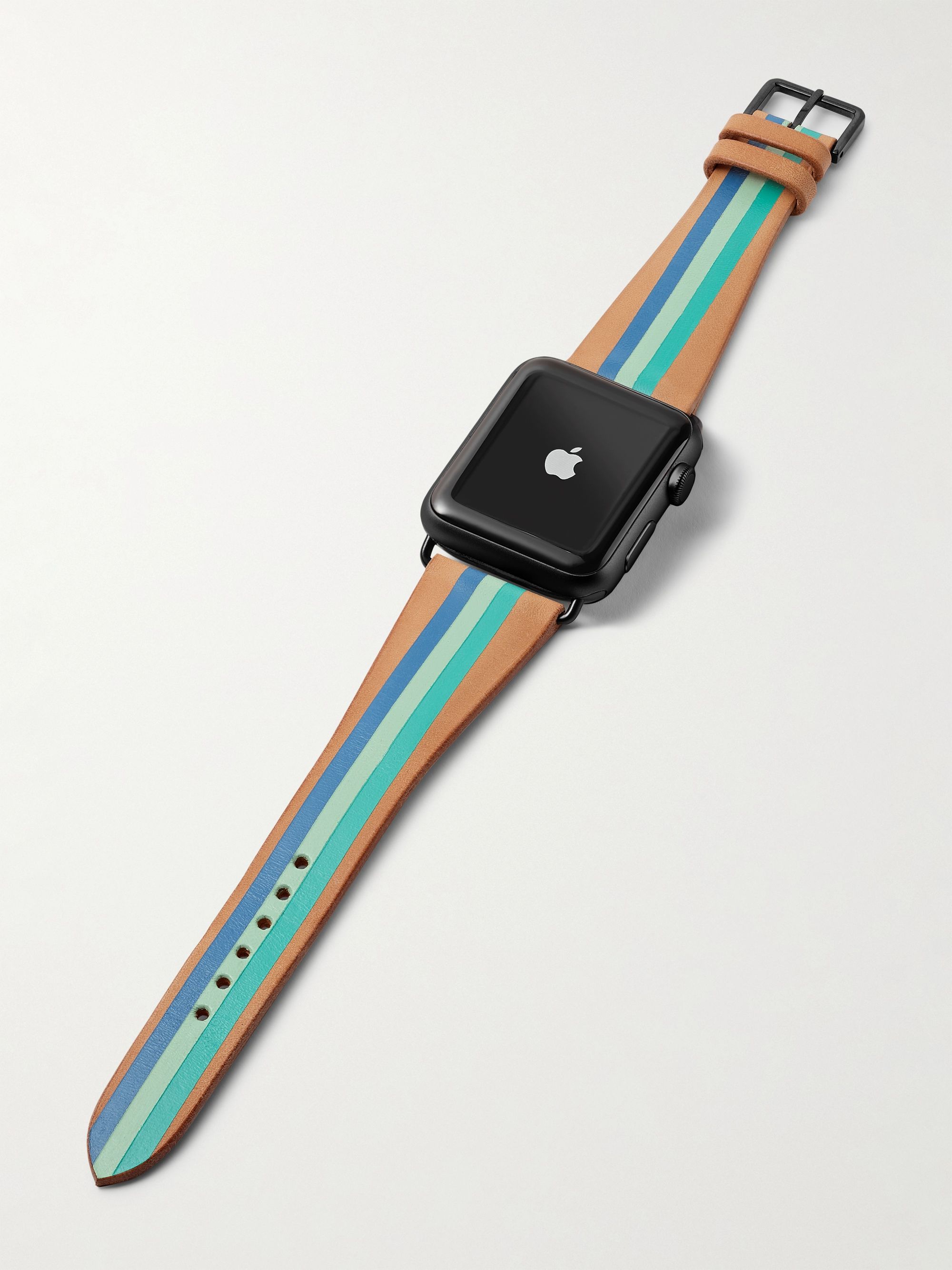 LA CALIFORNIENNE Aquamarine Striped Leather Watch Strap