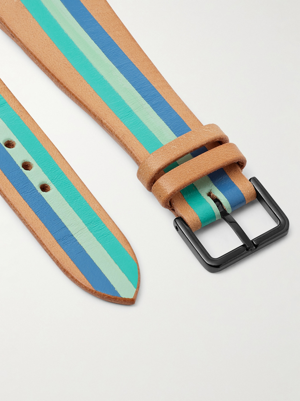 Shop Lacalifornienne Aquamarine Striped Leather Watch Strap In Blue