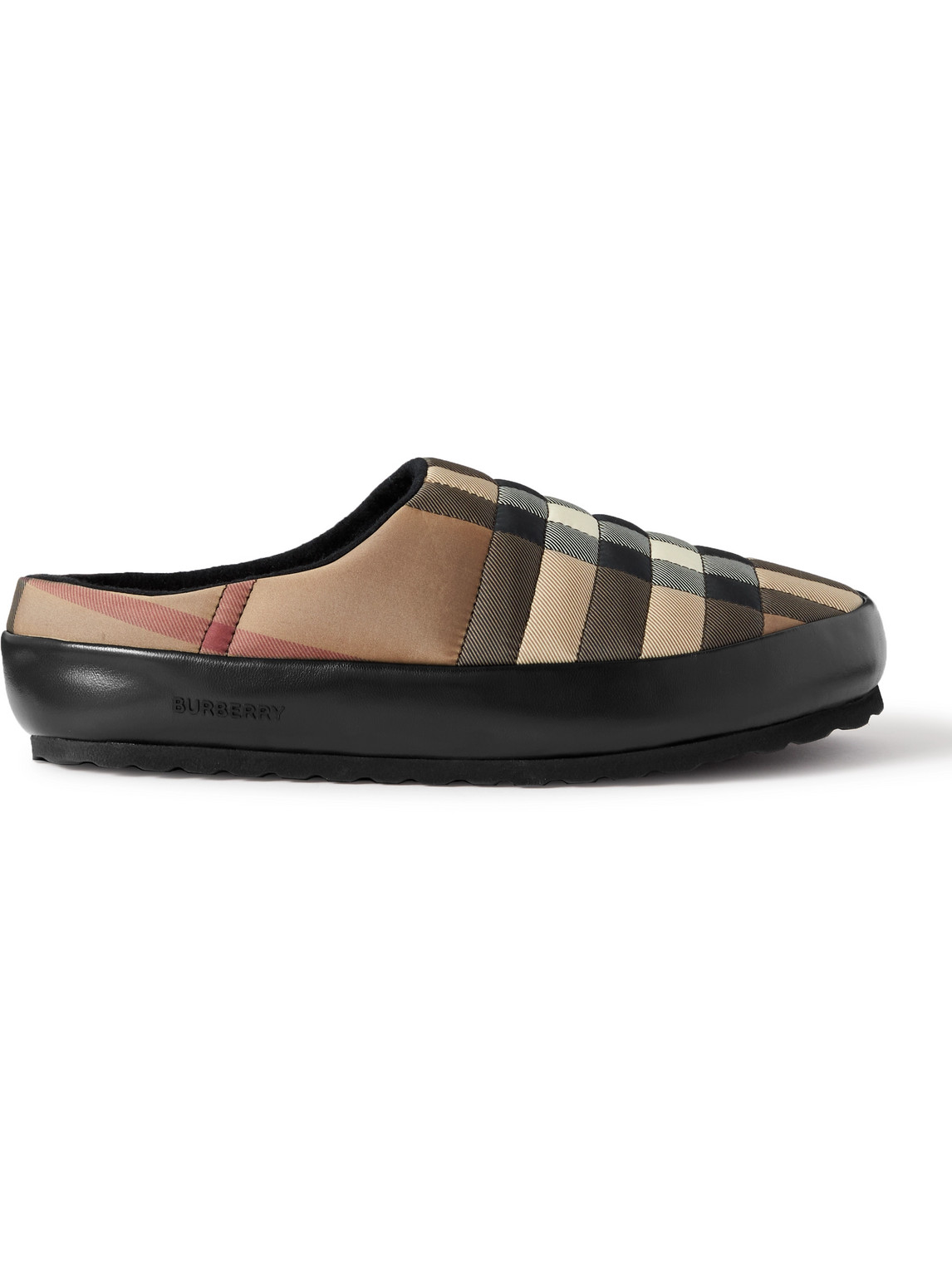 Burberry Leather-trimmed Quilted Checked Shell Backless Slip-on Sneakers In Brown
