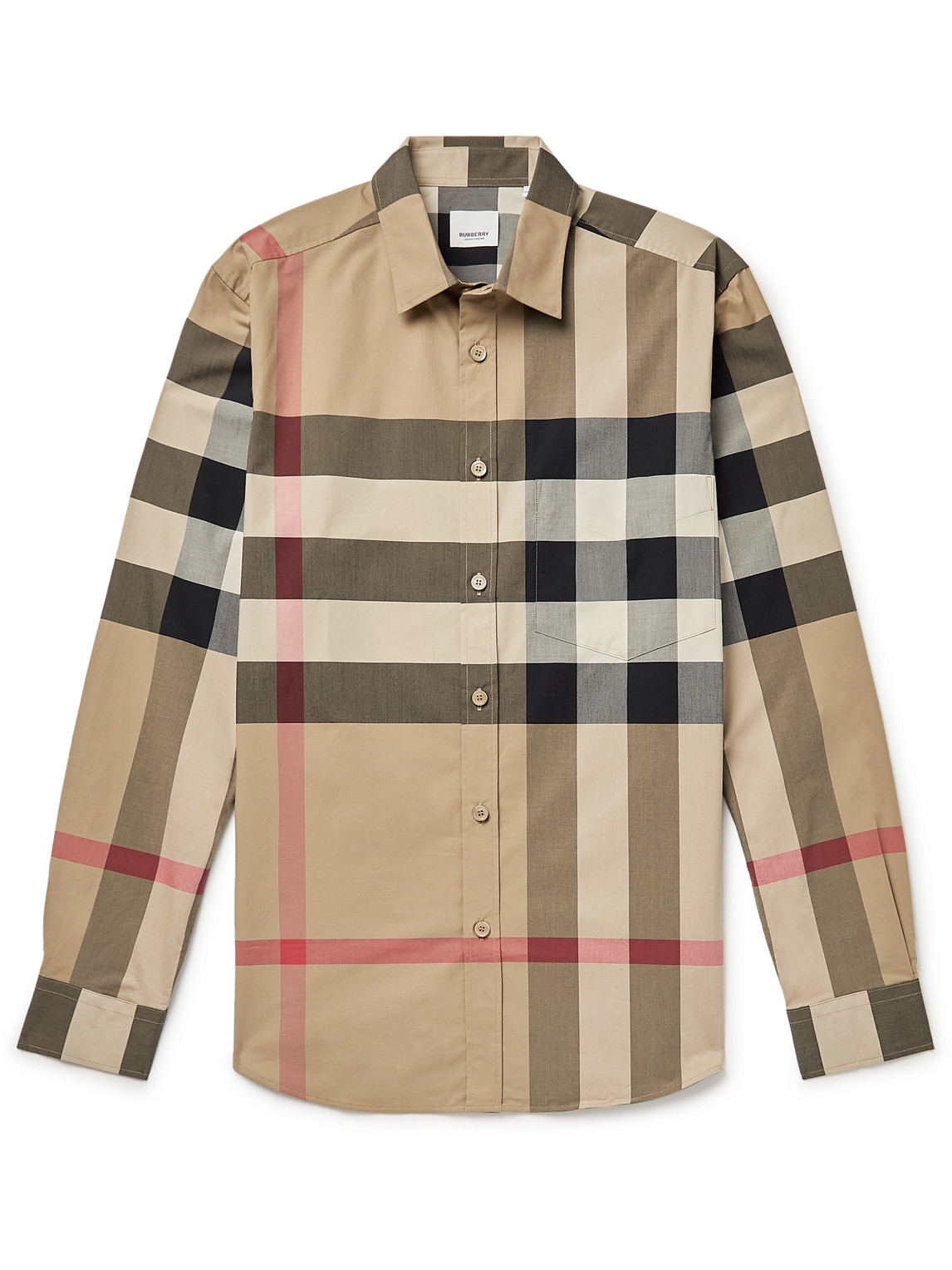 Burberry Slim-fit Checked Cotton-blend Poplin Shirt In Beige