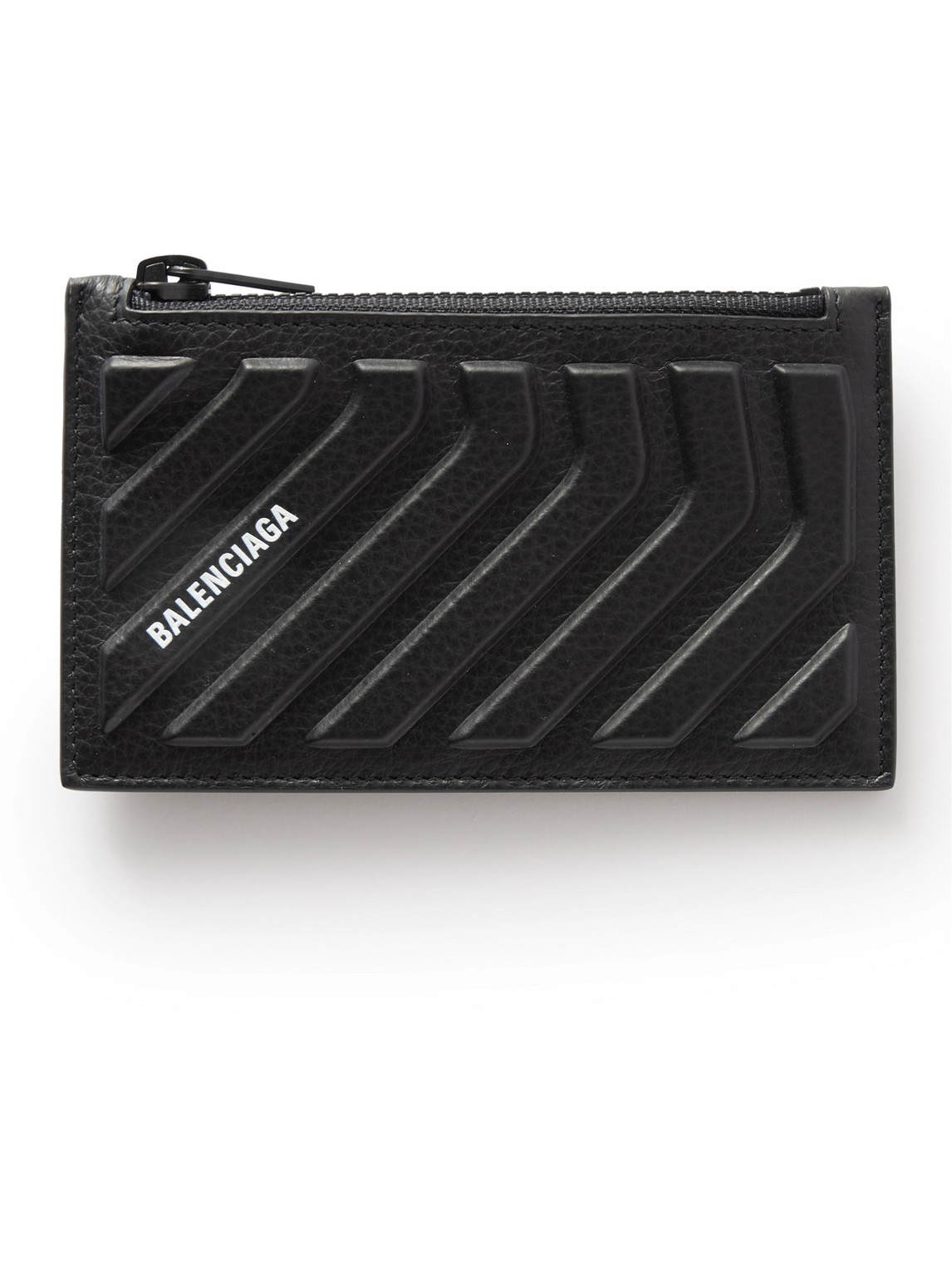 Balenciaga Logo-print Embossed Full-grain Leather Cardholder In Black