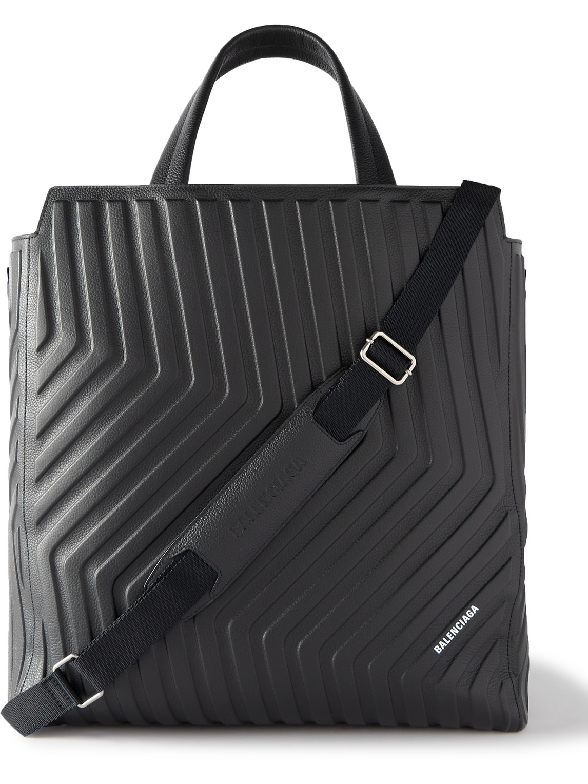 Balenciaga Car Medium North-south Embossed Full-grain Leather Tote Bag In Black