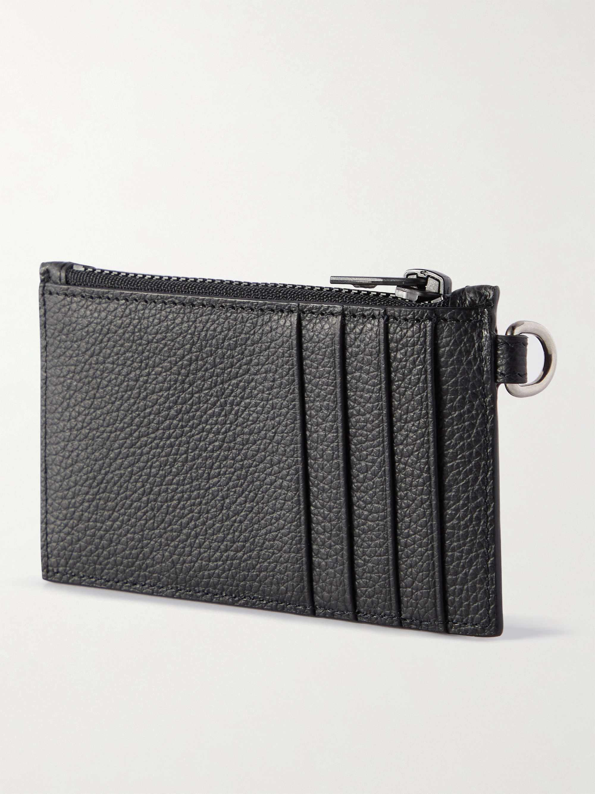 BALENCIAGA Logo-Print Full-Grain Leather Zipped Cardholder with Lanyard