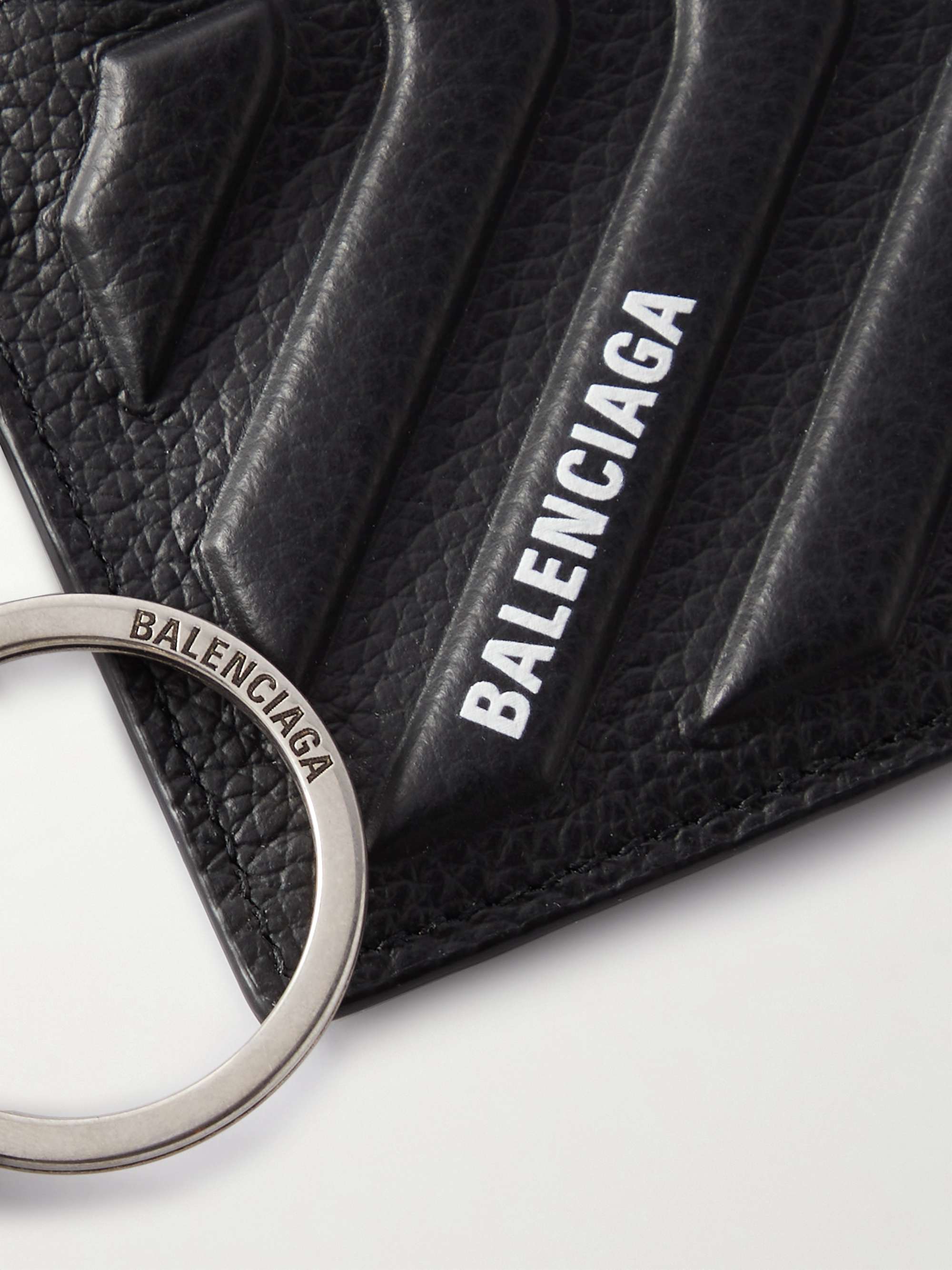 BALENCIAGA Logo-Print Full-Grain Leather Zipped Cardholder with Lanyard