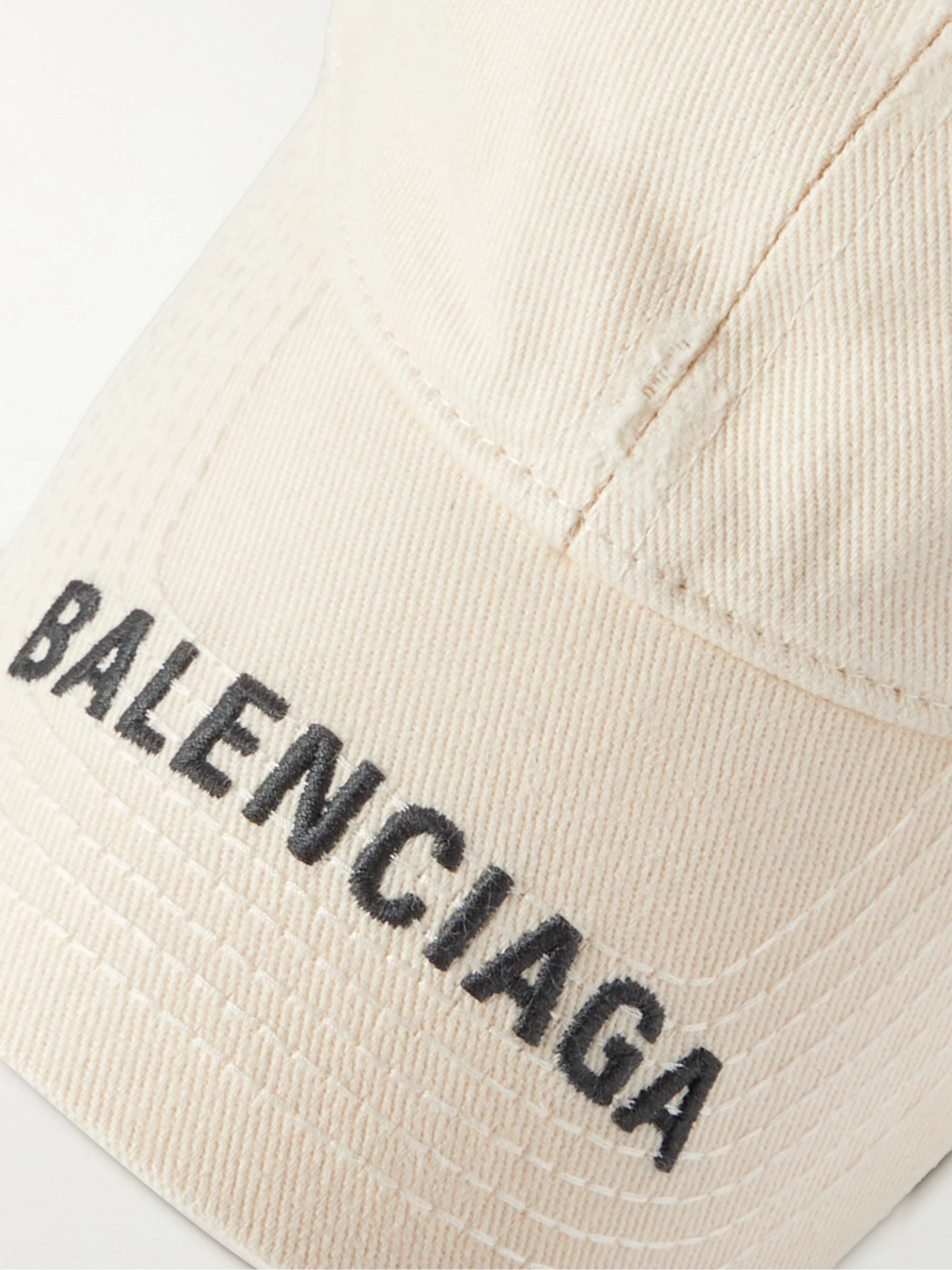 BALENCIAGA Logo-Embroidered Distressed Cotton-Twill Baseball Cap for Men | MR