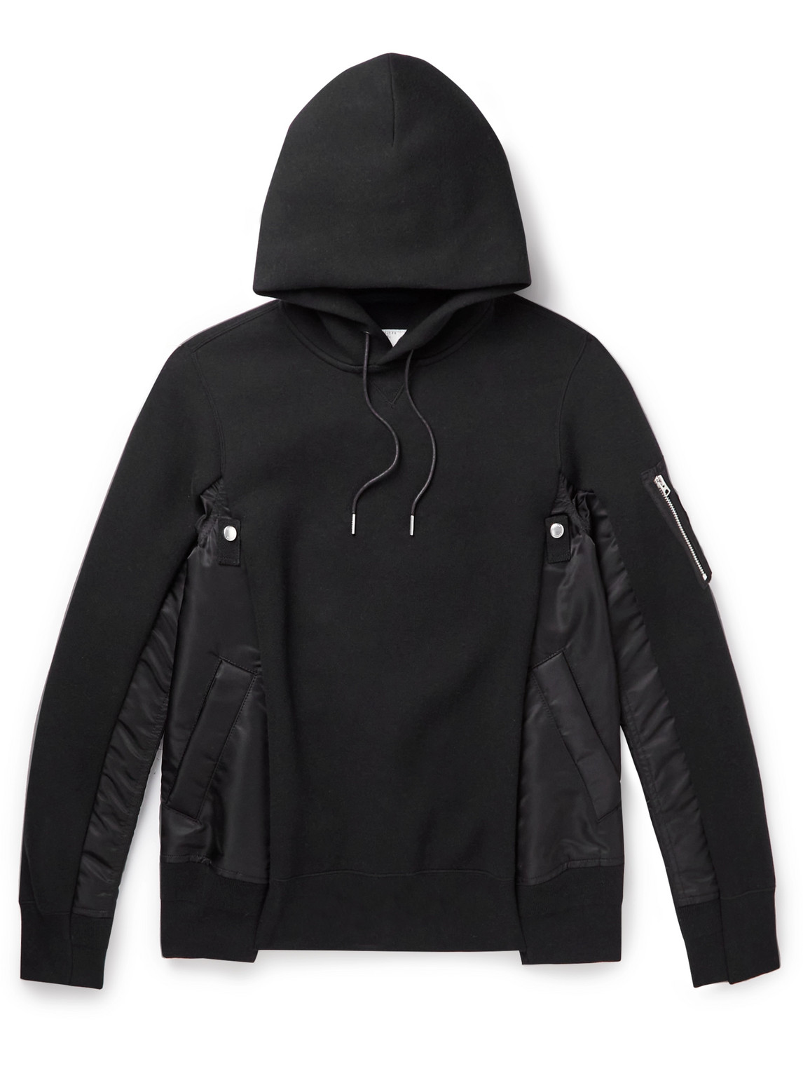 Shop Sacai Ma-1 Nylon-trimmed Cotton-blend Jersey Hoodie In Black