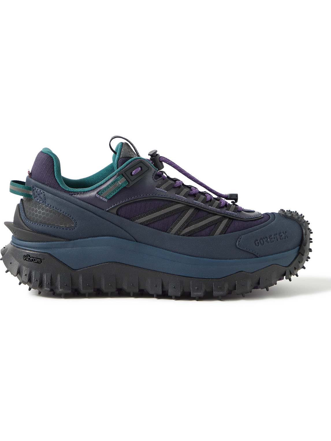 Moncler Ibex Leather And Webbing Trimmed Ripstop Gore-tex Sneakers In Blue