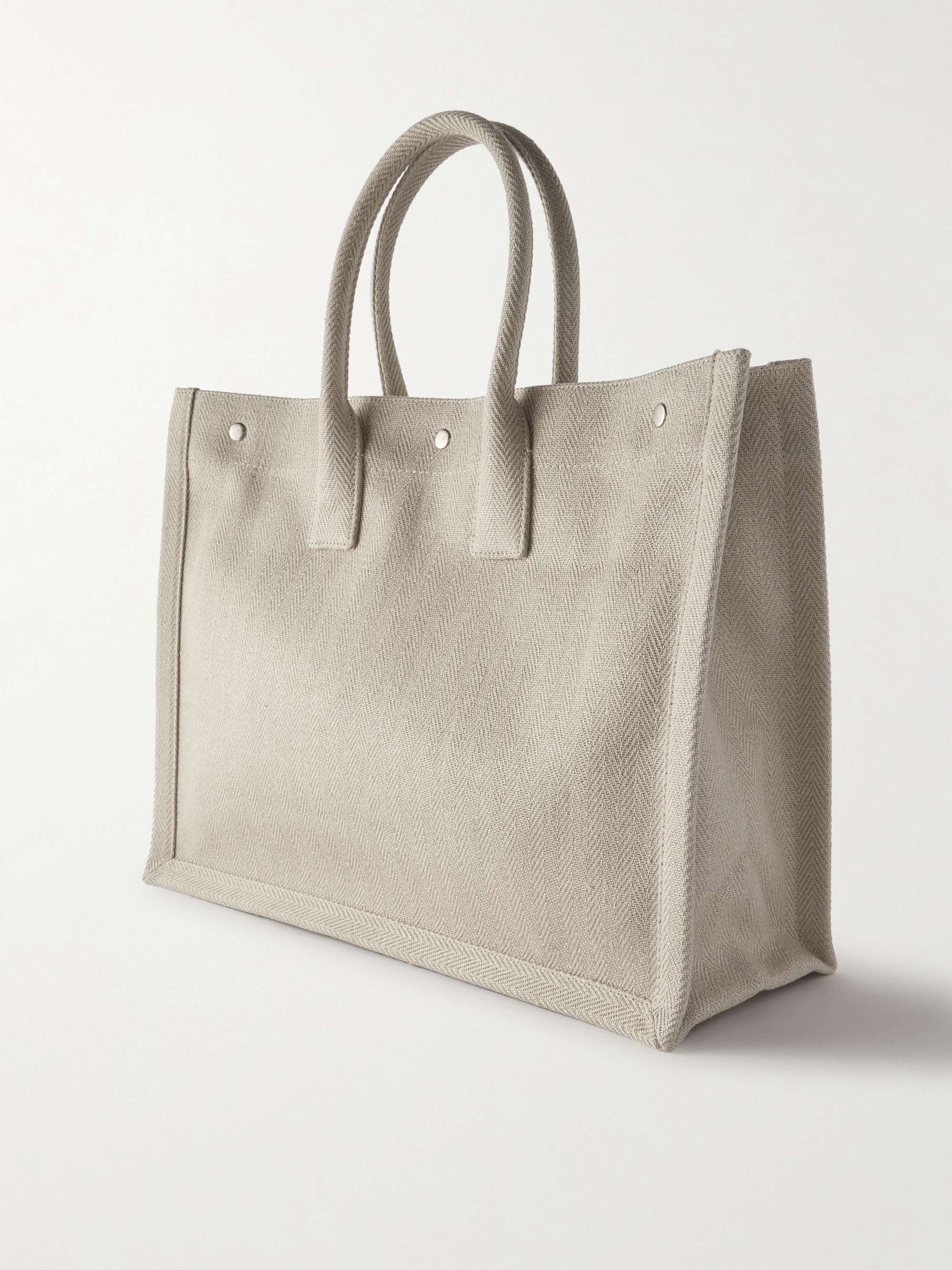 SAINT LAURENT Noe Leather-Trimmed Logo-Print Canvas Tote Bag