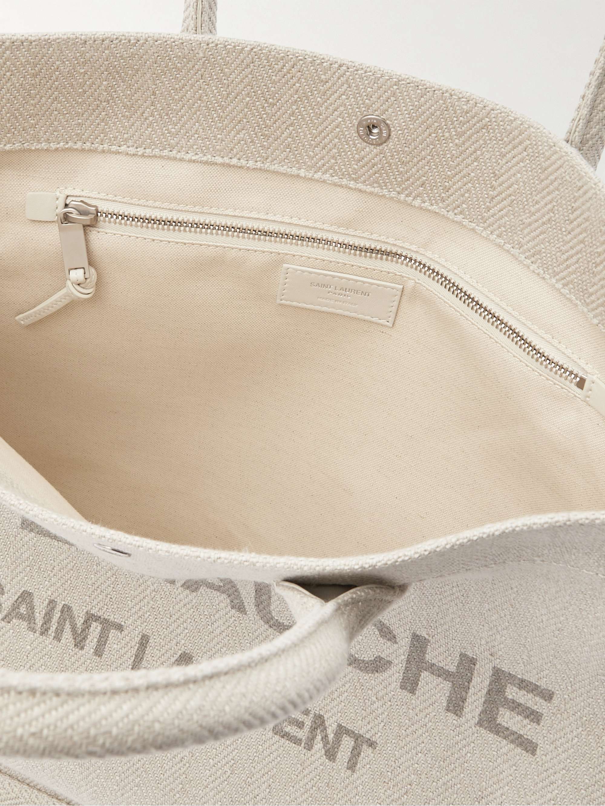 SAINT LAURENT Noe Leather-Trimmed Logo-Print Canvas Tote Bag