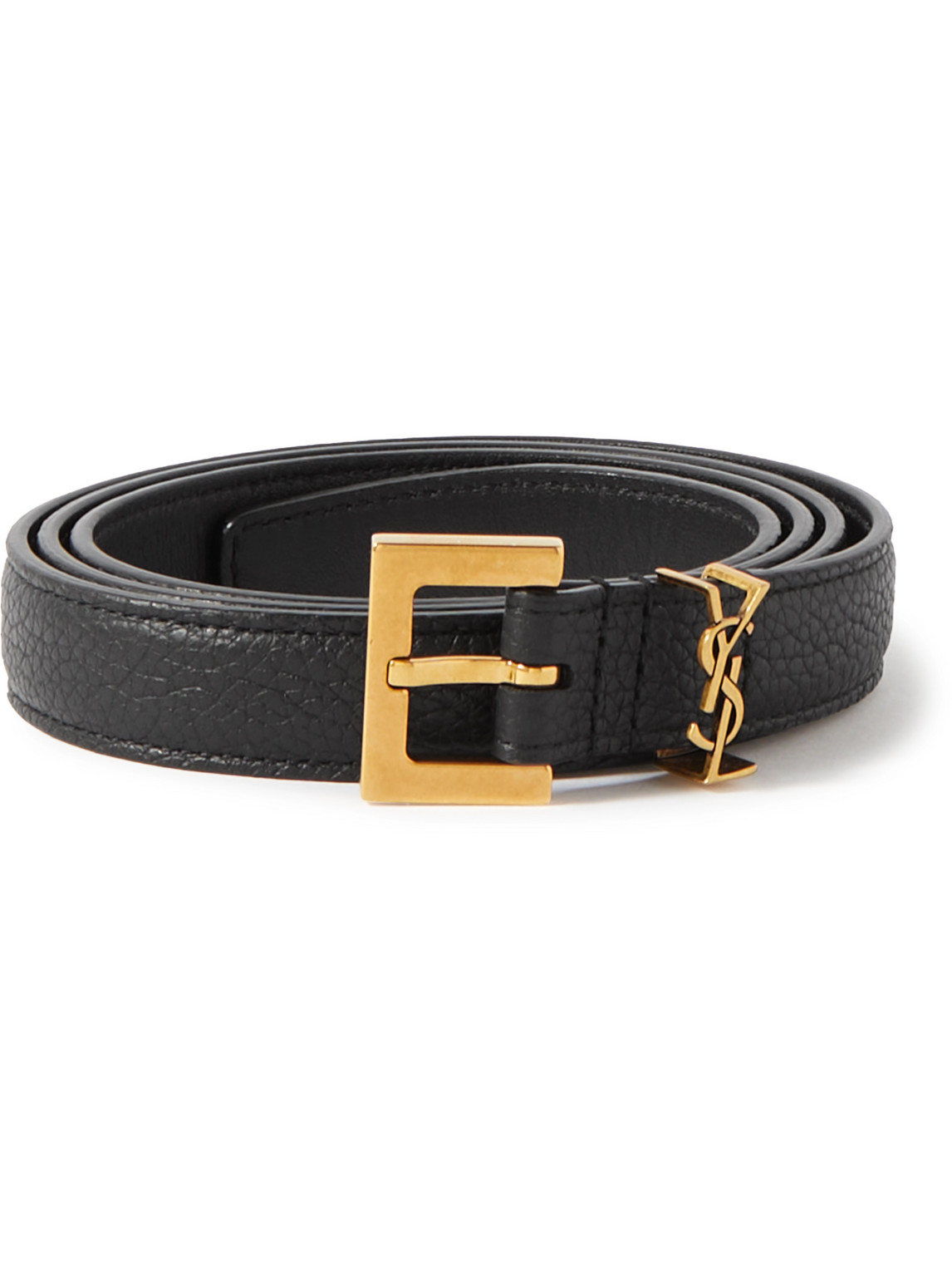 Saint Laurent 2cm Full-grain Leather Belt In Black