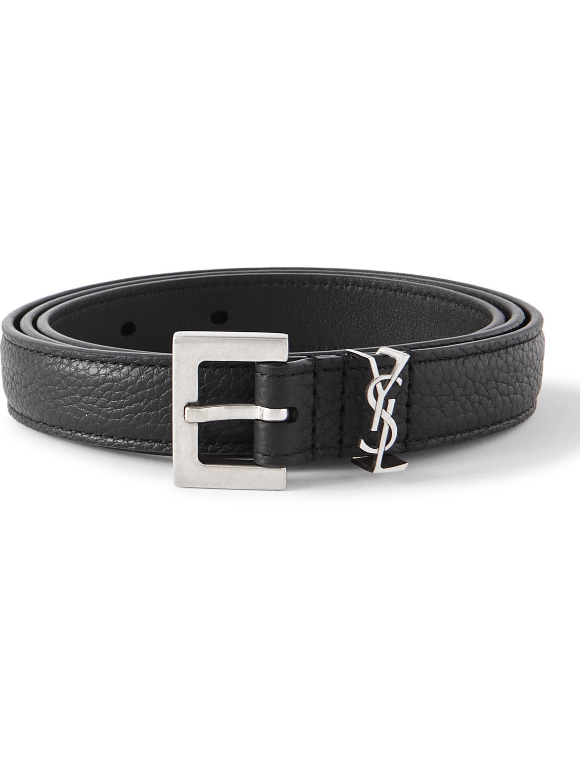 Saint Laurent 2cm Full-grain Leather Belt In Black