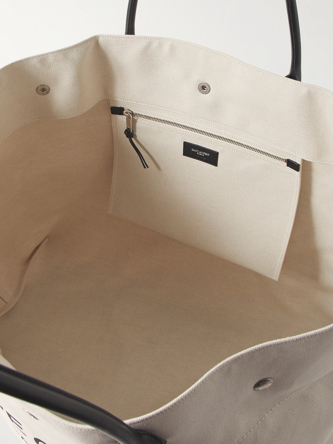 Shop Saint Laurent Canvas Blended Fabrics Leather Elegant Style Logo Totes  by winwinco
