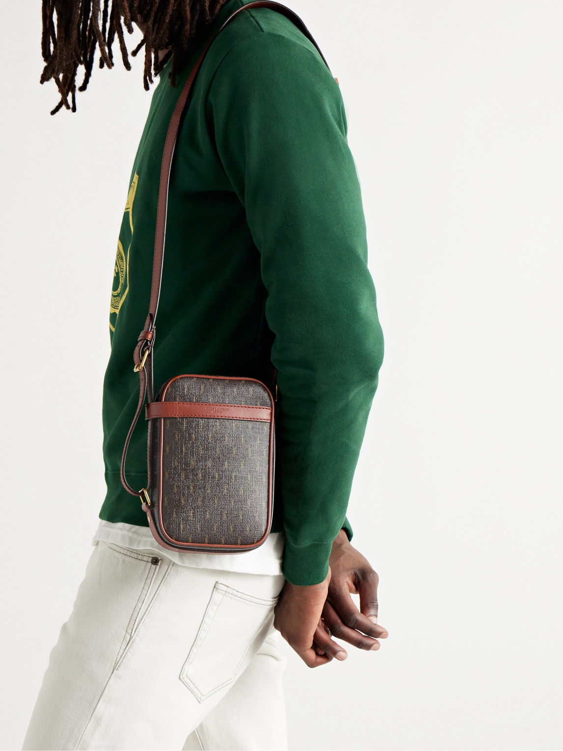 Saint Laurent Leather-trimmed Monogrammed Coated-canvas Messenger Bag In  Brown