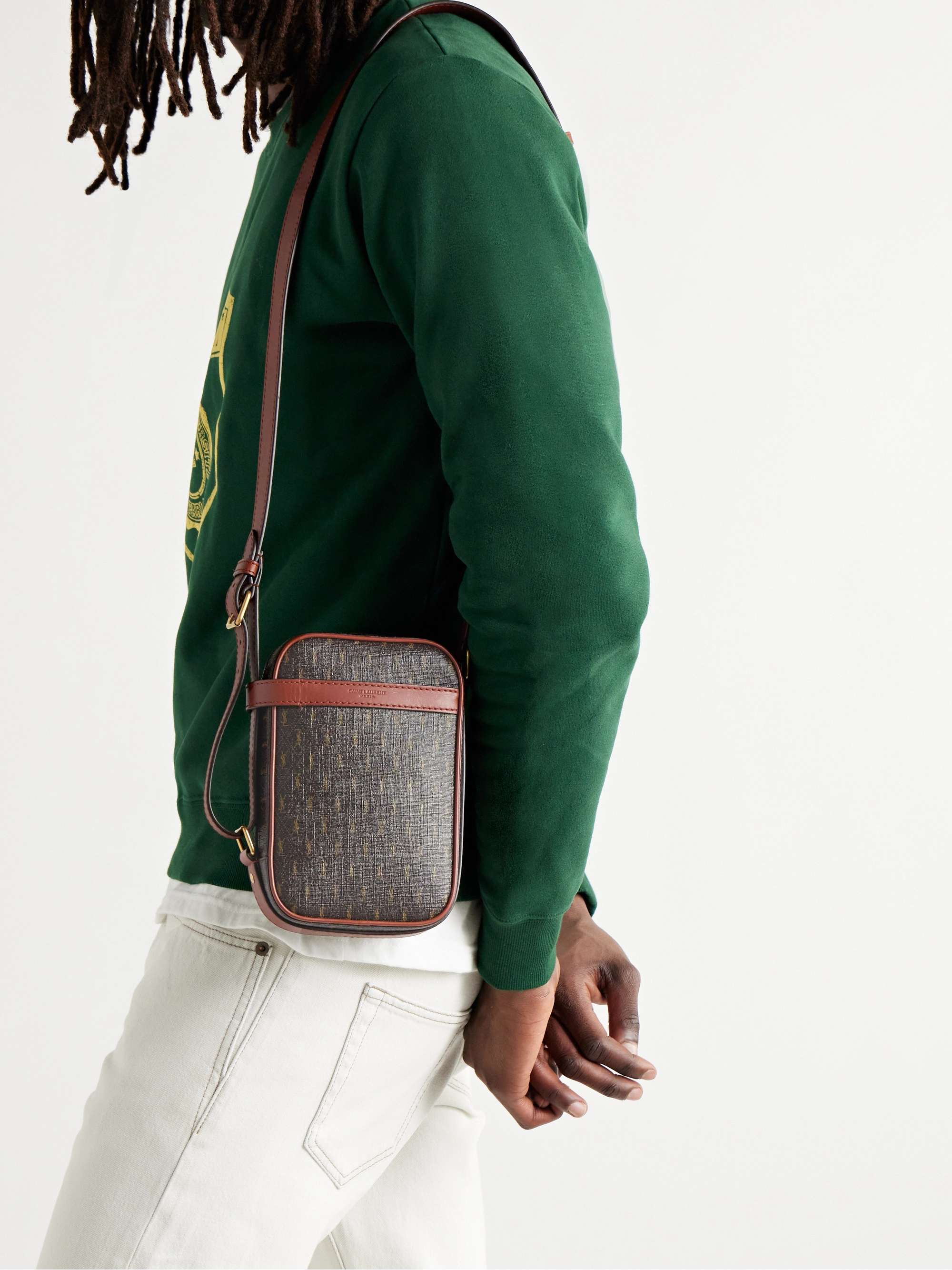 Leather-Trimmed Monogrammed Coated-Canvas Messenger Bag