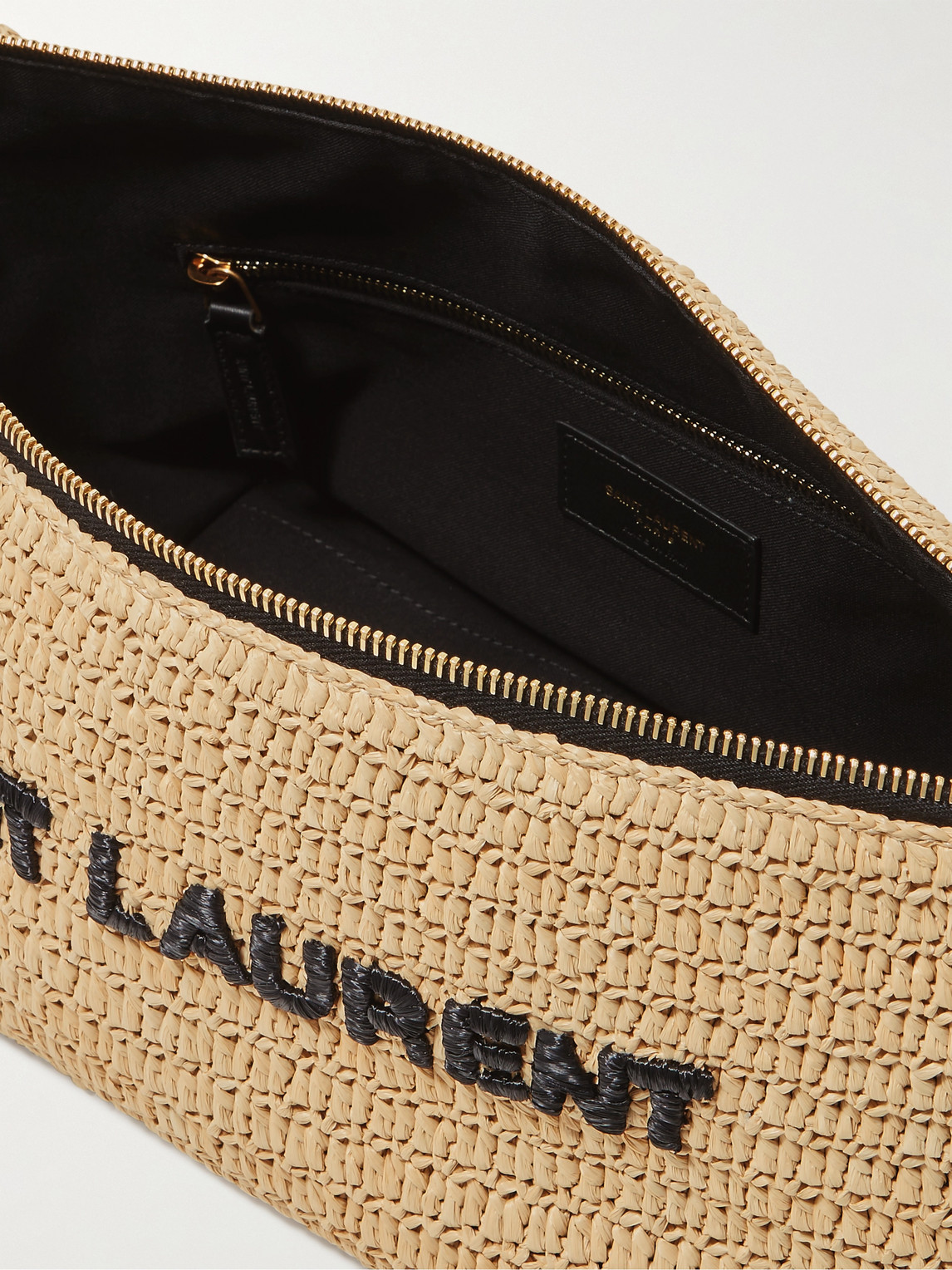 Shop Saint Laurent Logo-embroidered Raffia Messenger Bag In Unknown
