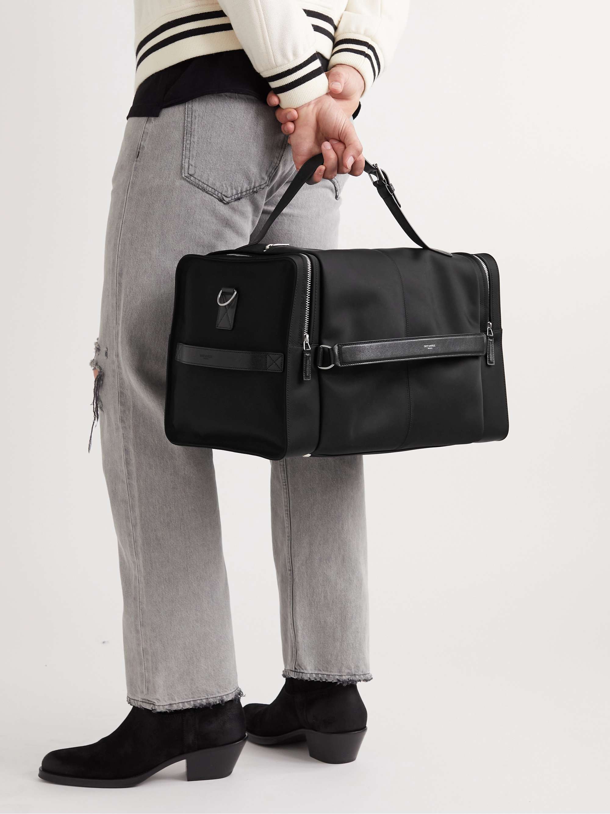SAINT LAURENT Logo-Print Leather-Trimmed ECONYL Holdall