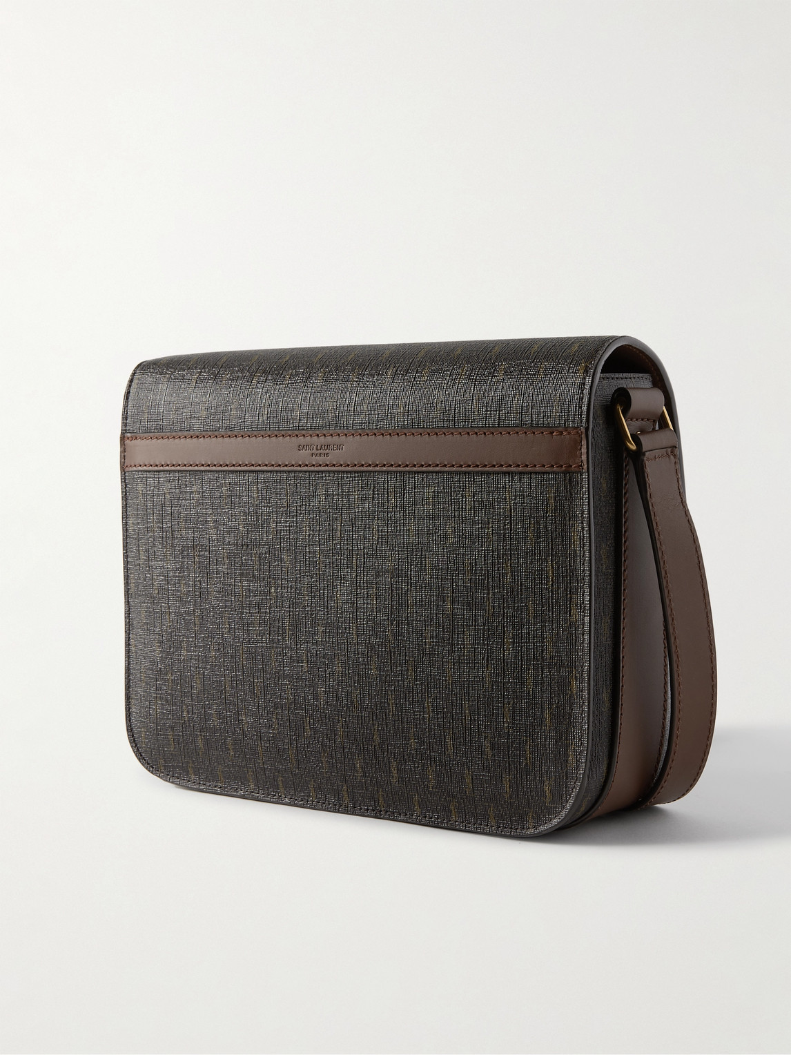 Shop Saint Laurent Leather-trimmed Monogrammed Coated-canvas Messenger Bag In Brown