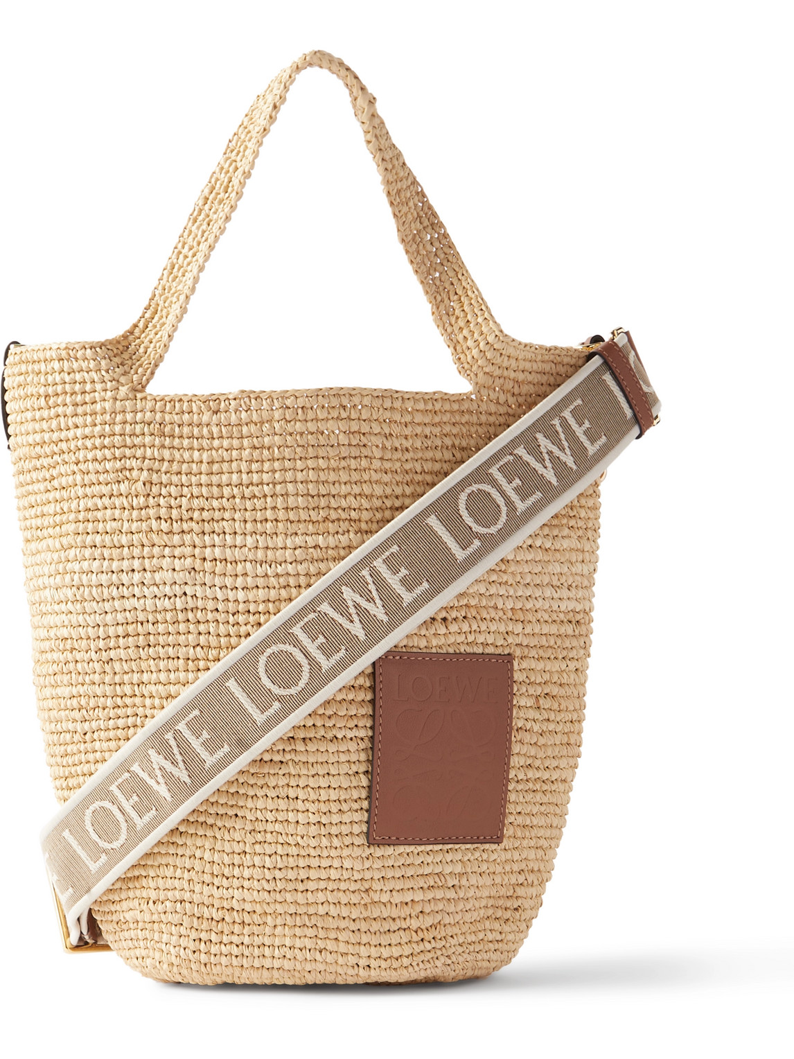 Loewe Paula's Ibiza Slit Mini Leather-trimmed Raffia Tote Bag In Brown
