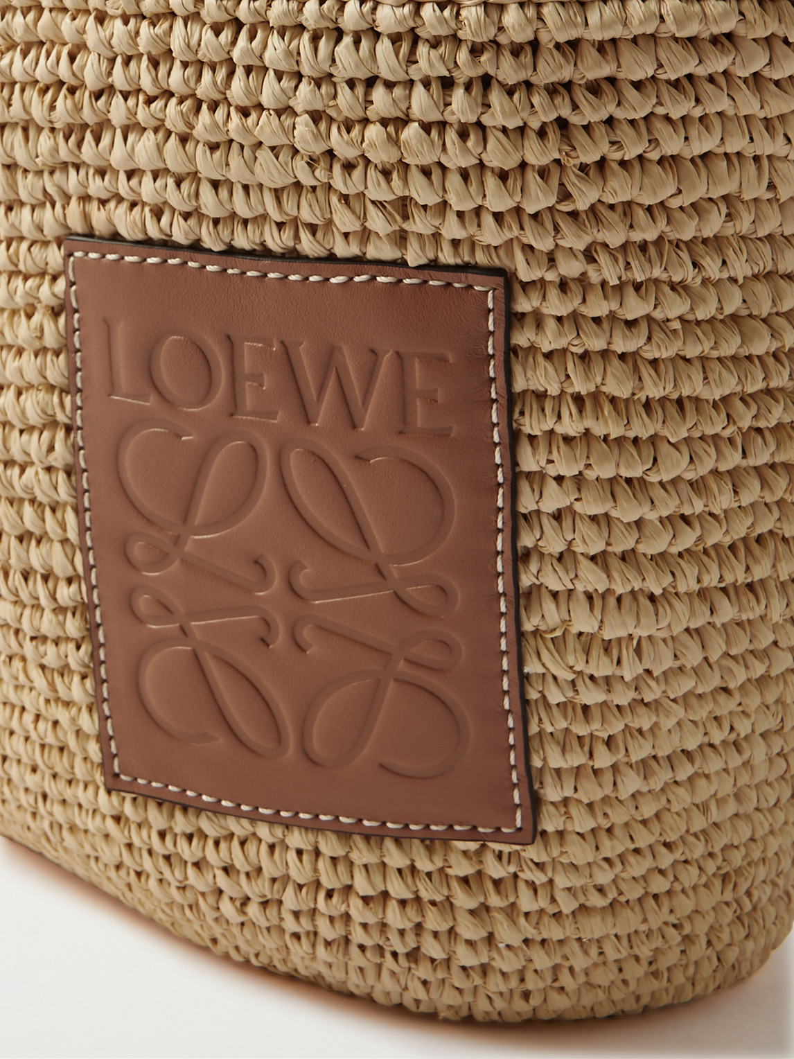 Shop Loewe Pochette Logo-embossed Leather-trimmed Raffia And Canvas Messenger Bag In Neutrals
