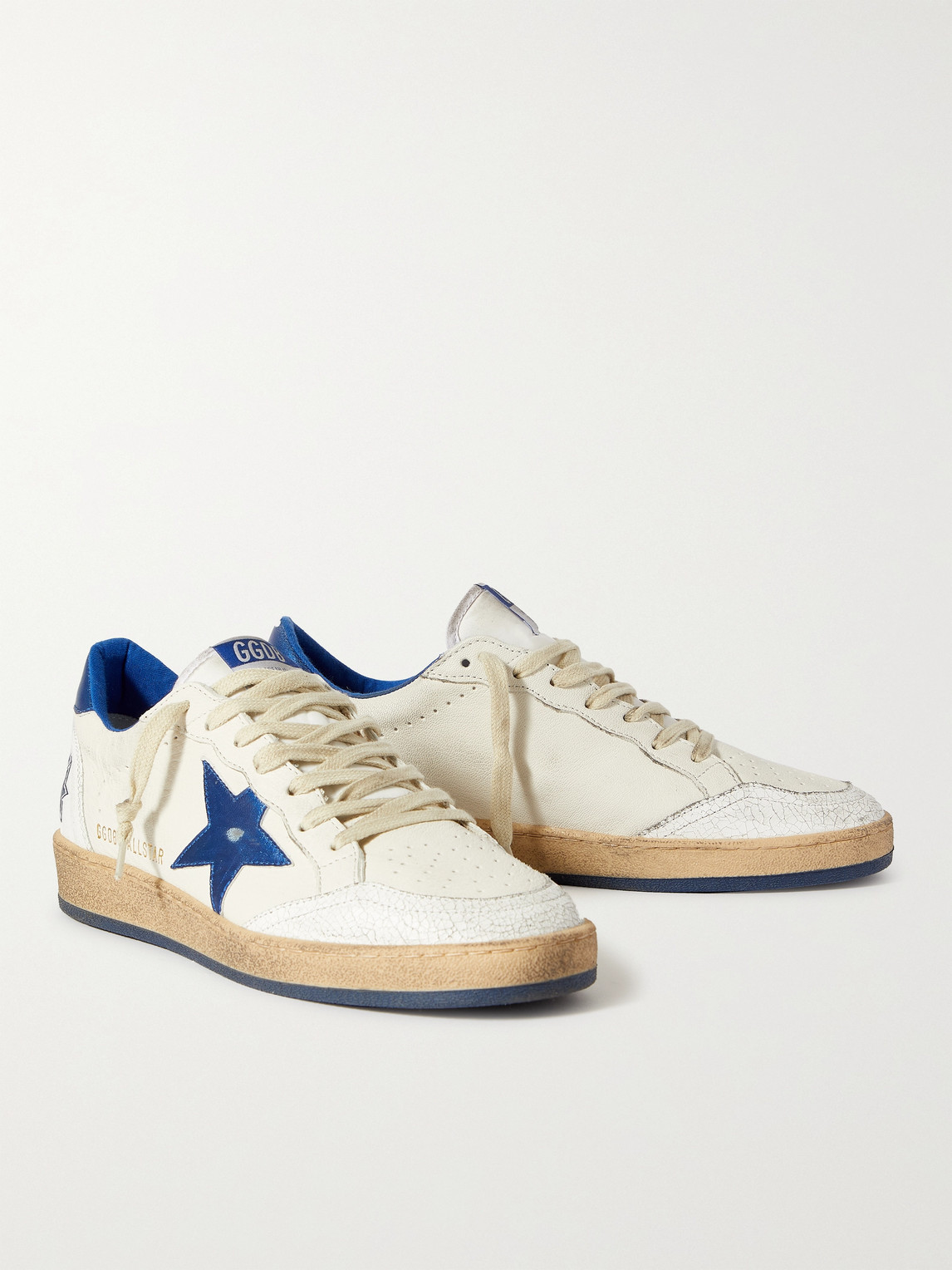 Shop Golden Goose Ball Star Distressed Leather Sneakers In White
