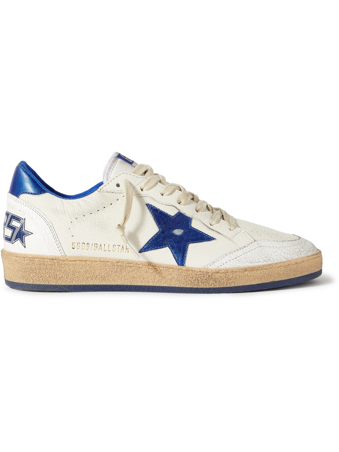 Shop Golden Goose Ball Star Distressed Leather Sneakers In White