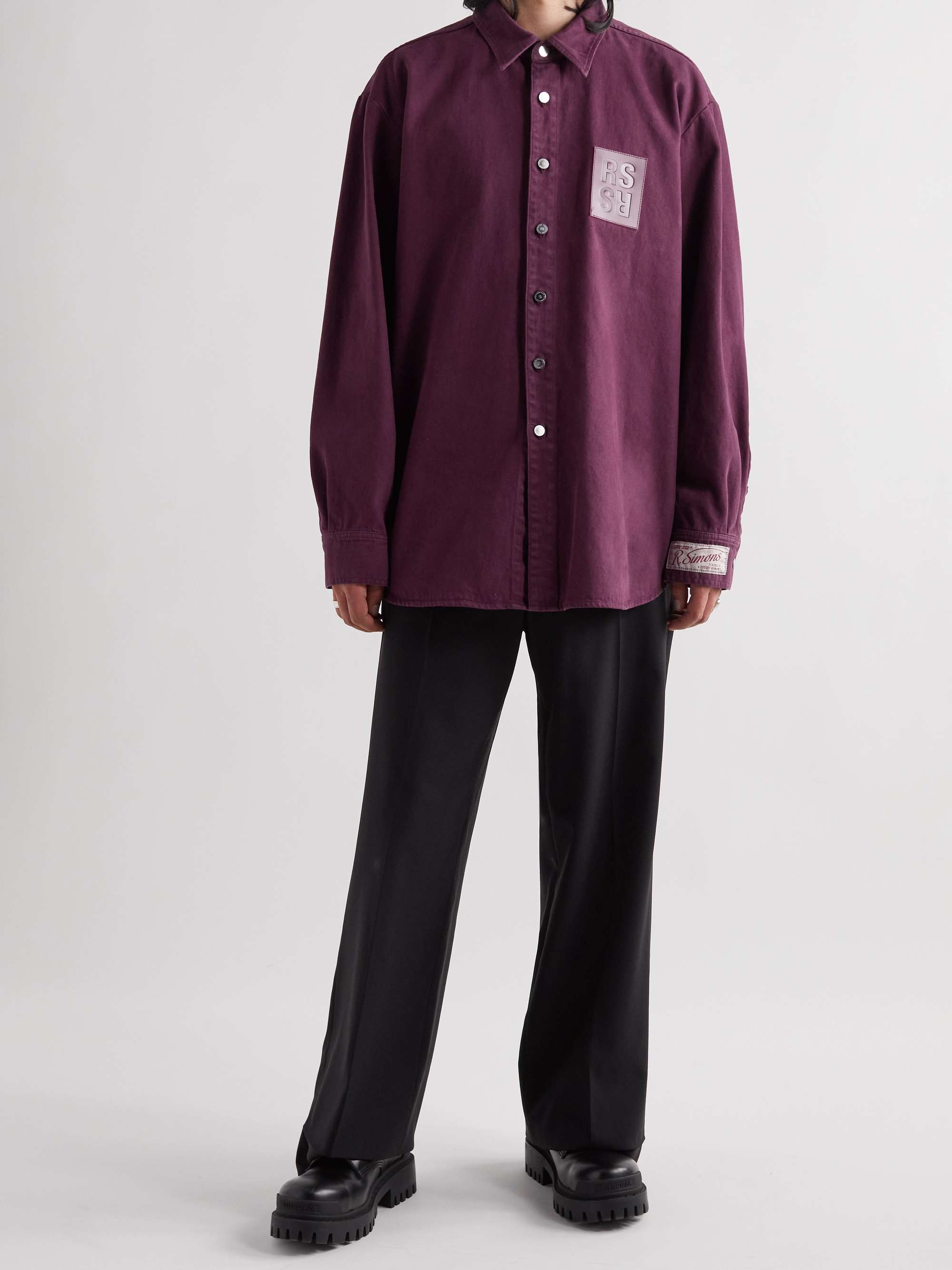 RAF SIMONS Logo-Appliquéd Cotton-Denim Shirt