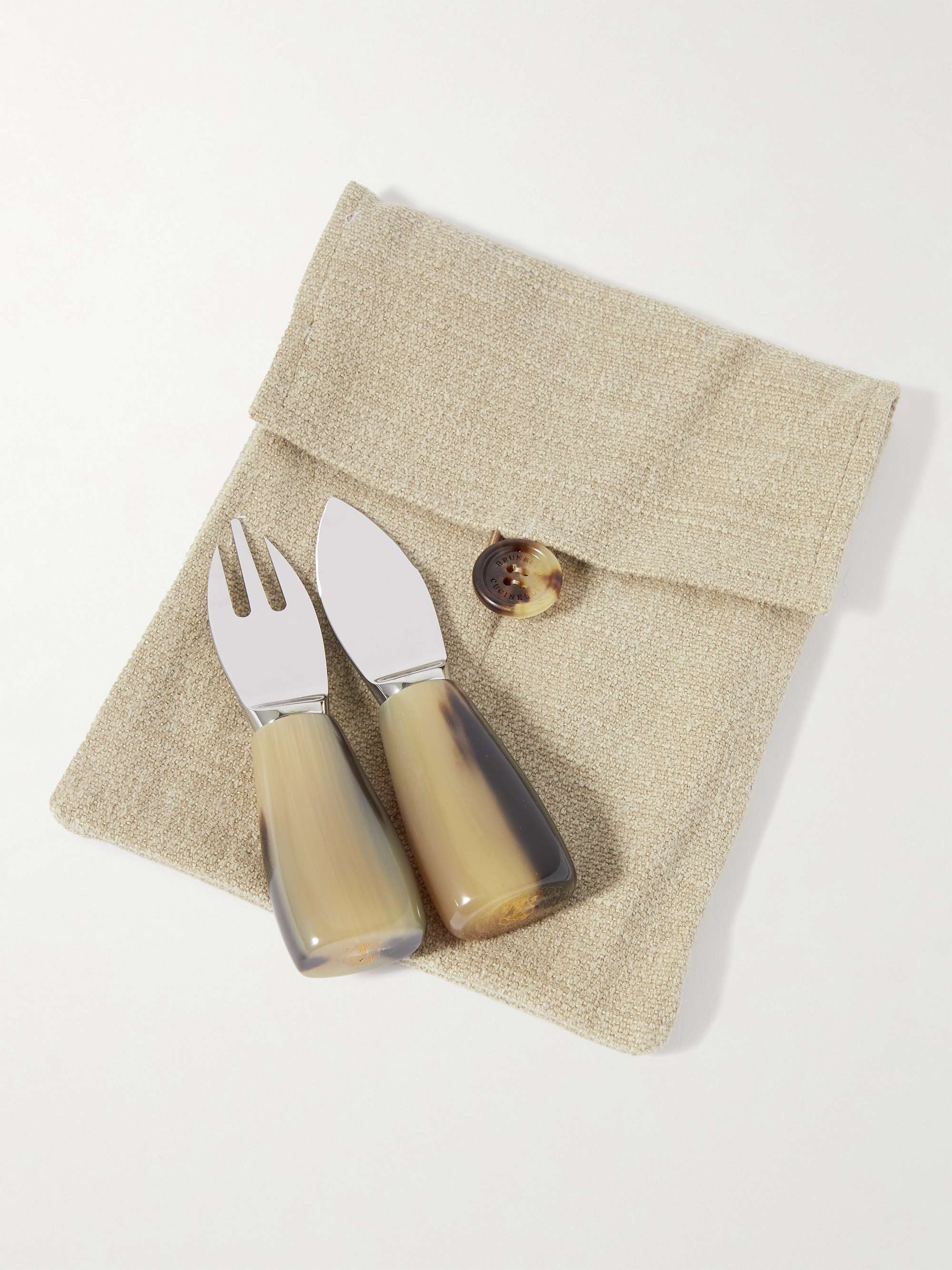 BRUNELLO CUCINELLI Horn and Stainless Steel Set of Two Cheese Knives