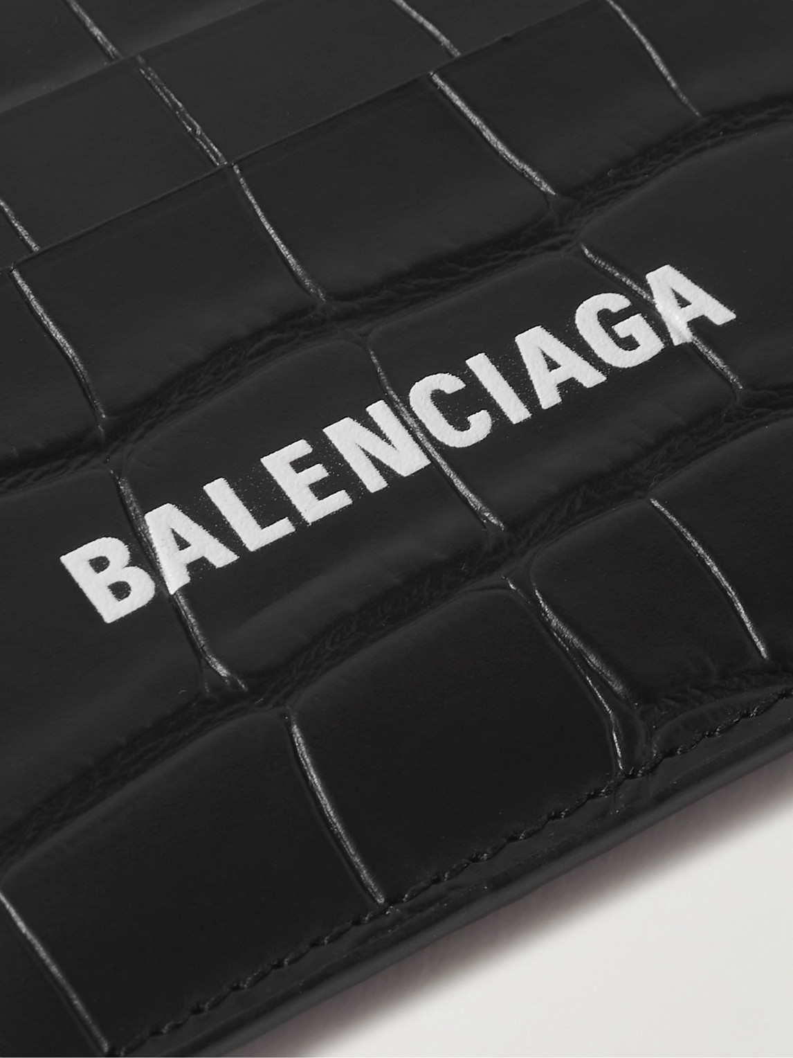  Balenciaga - Logo-print Croc-effect Leather Cardholder - Men - Black 