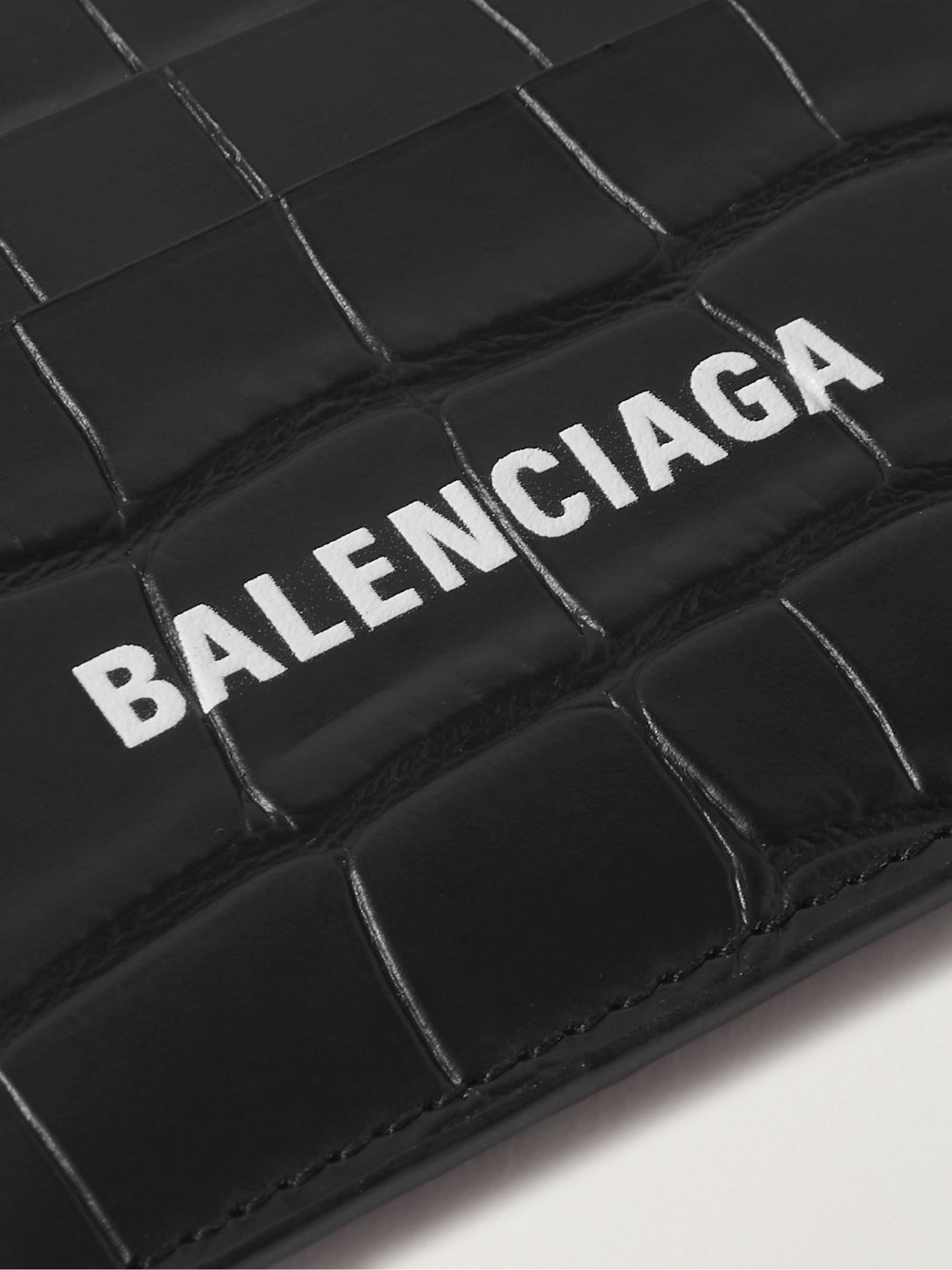 BALENCIAGA Logo-Print Croc-Effect Leather Cardholder