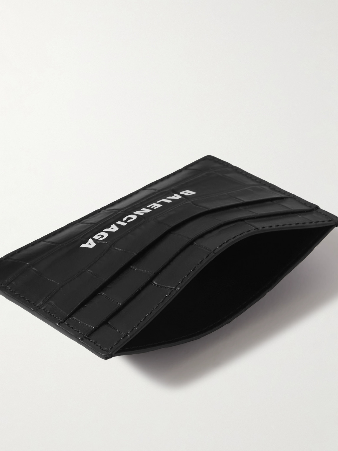  Balenciaga - Logo-print Croc-effect Leather Cardholder - Men - Black 